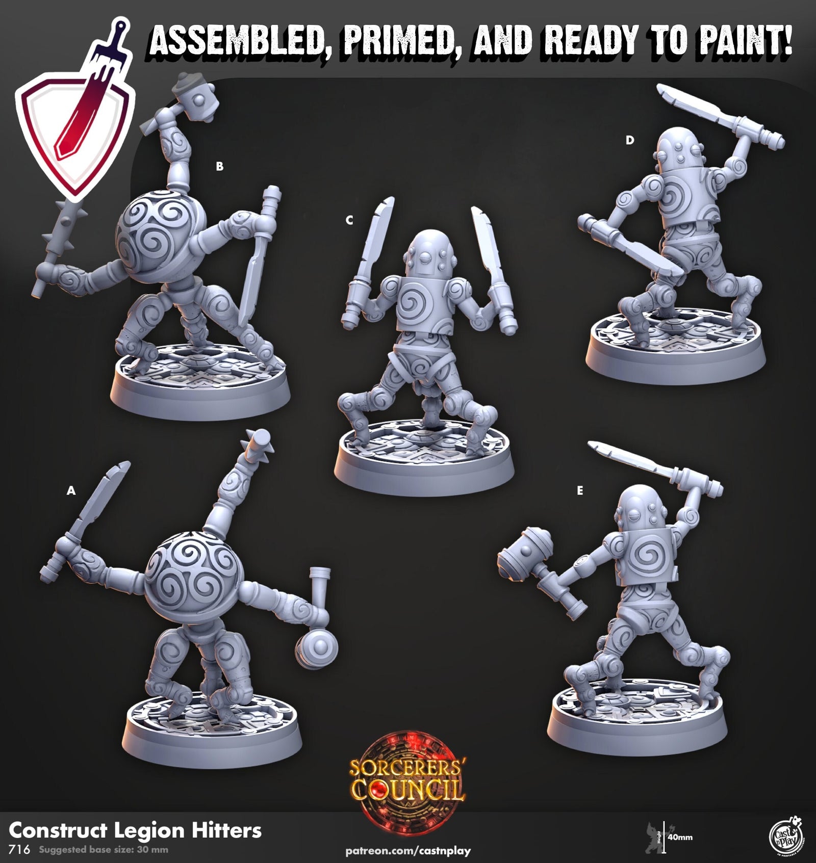 Construct Legion Hitters | Miniatures by Cast n Play | Mini For Tabletop Gaming, D&D, Pathfinder, and Painting | Assembled and Primed - Brush and Battle
