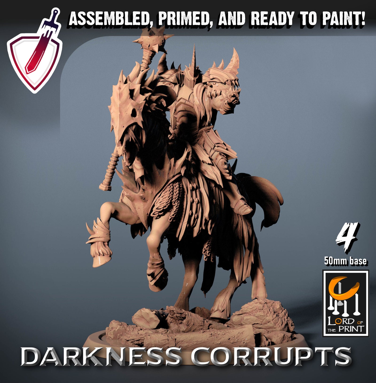 Mounted Death Horses (1-5) | Miniatures by Lord of the Print | Resin Mini for Tabletop Gaming, D&D, Pathfinder, Painting | Assembled +Primed - Brush and Battle