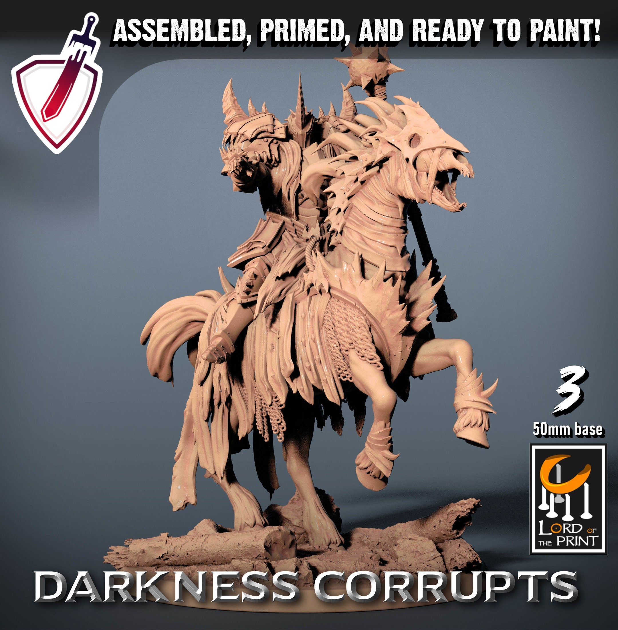 Mounted Death Horses (1-5) | Miniatures by Lord of the Print | Resin Mini for Tabletop Gaming, D&D, Pathfinder, Painting | Assembled +Primed - Brush and Battle