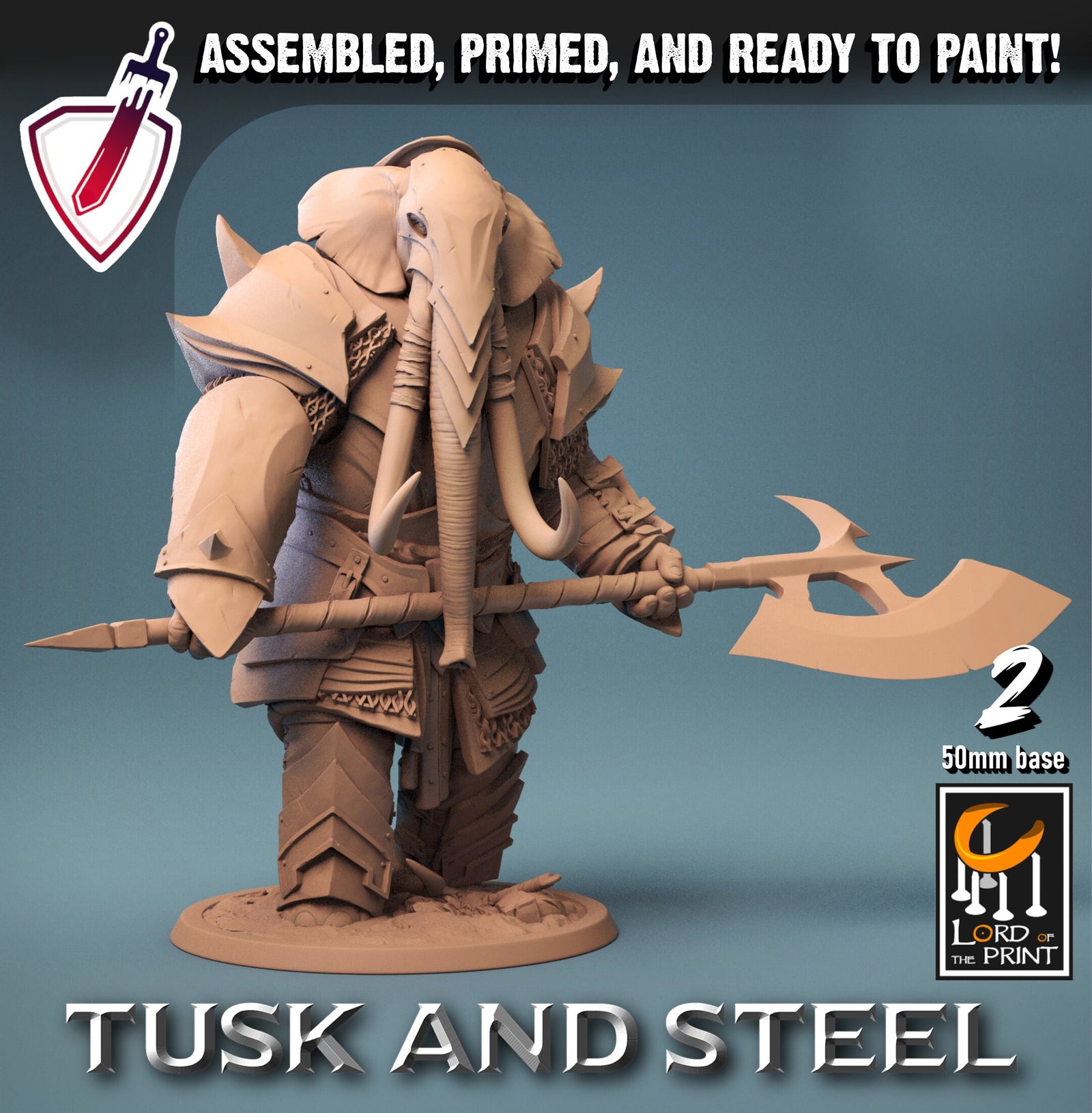 Loxodons | Miniatures by Lord of the Print | Resin Mini for Tabletop Gaming, D&D, Pathfinder, and Painting | Assembled and Primed - Brush and Battle