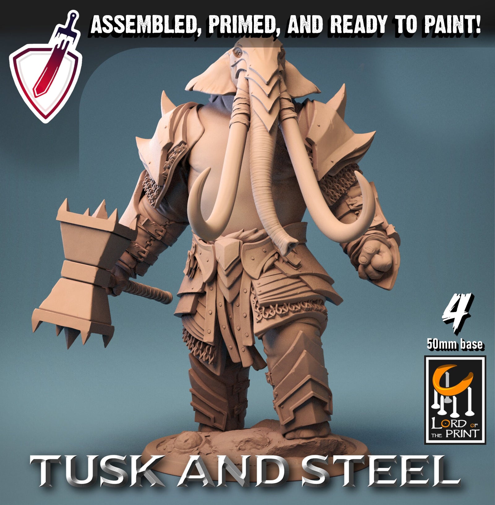 Loxodons | Miniatures by Lord of the Print | Resin Mini for Tabletop Gaming, D&D, Pathfinder, and Painting | Assembled and Primed - Brush and Battle