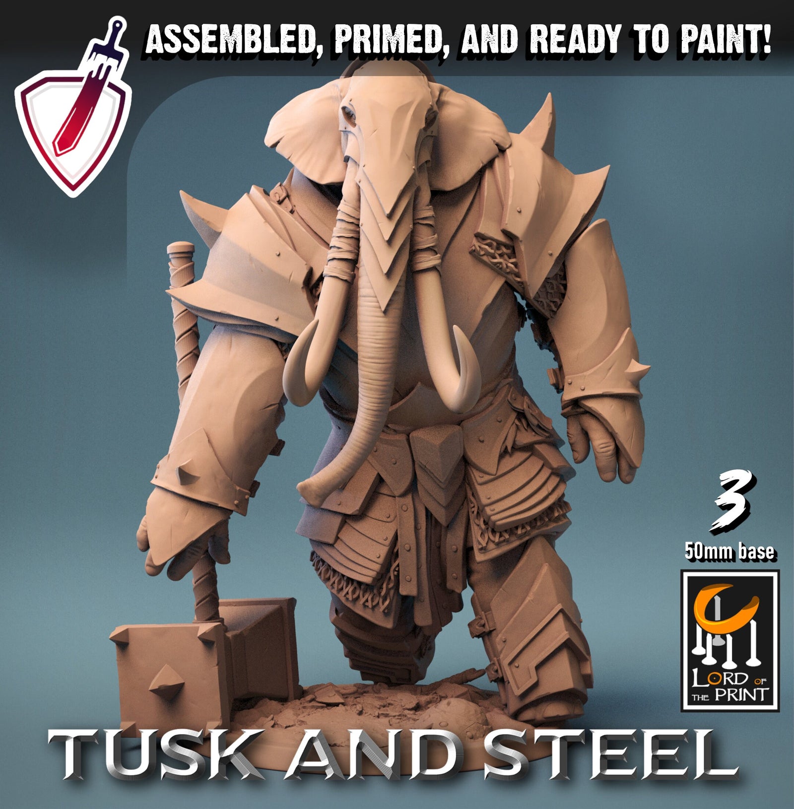 Loxodons | Miniatures by Lord of the Print | Resin Mini for Tabletop Gaming, D&D, Pathfinder, and Painting | Assembled and Primed - Brush and Battle