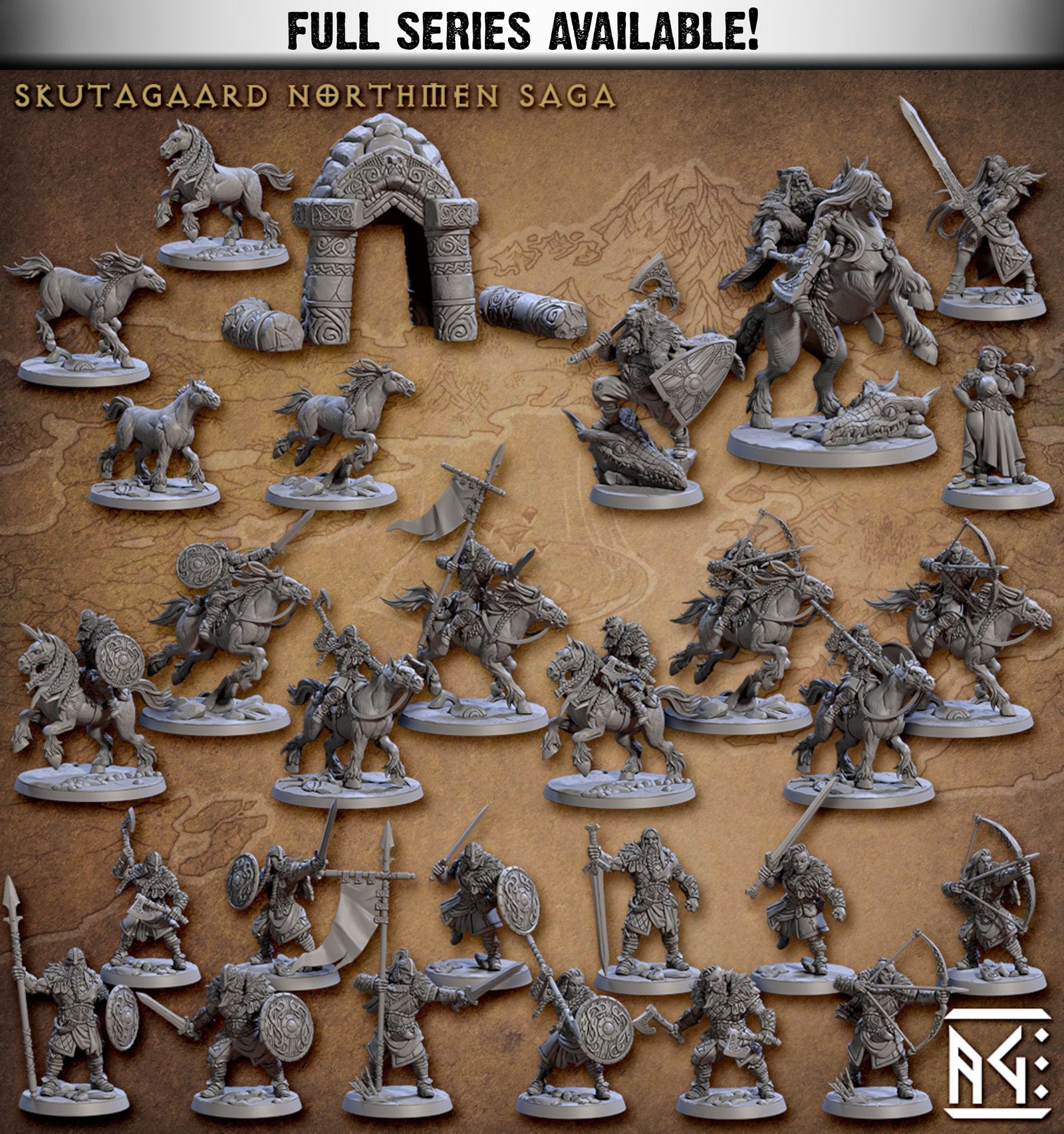 Gunnar on Svadilfari - Horse King | Miniatures by Artisan Guild | For Tabletop Gaming, D&D, Pathfinder, and Painting | Assembled and Primed - Brush and Battle