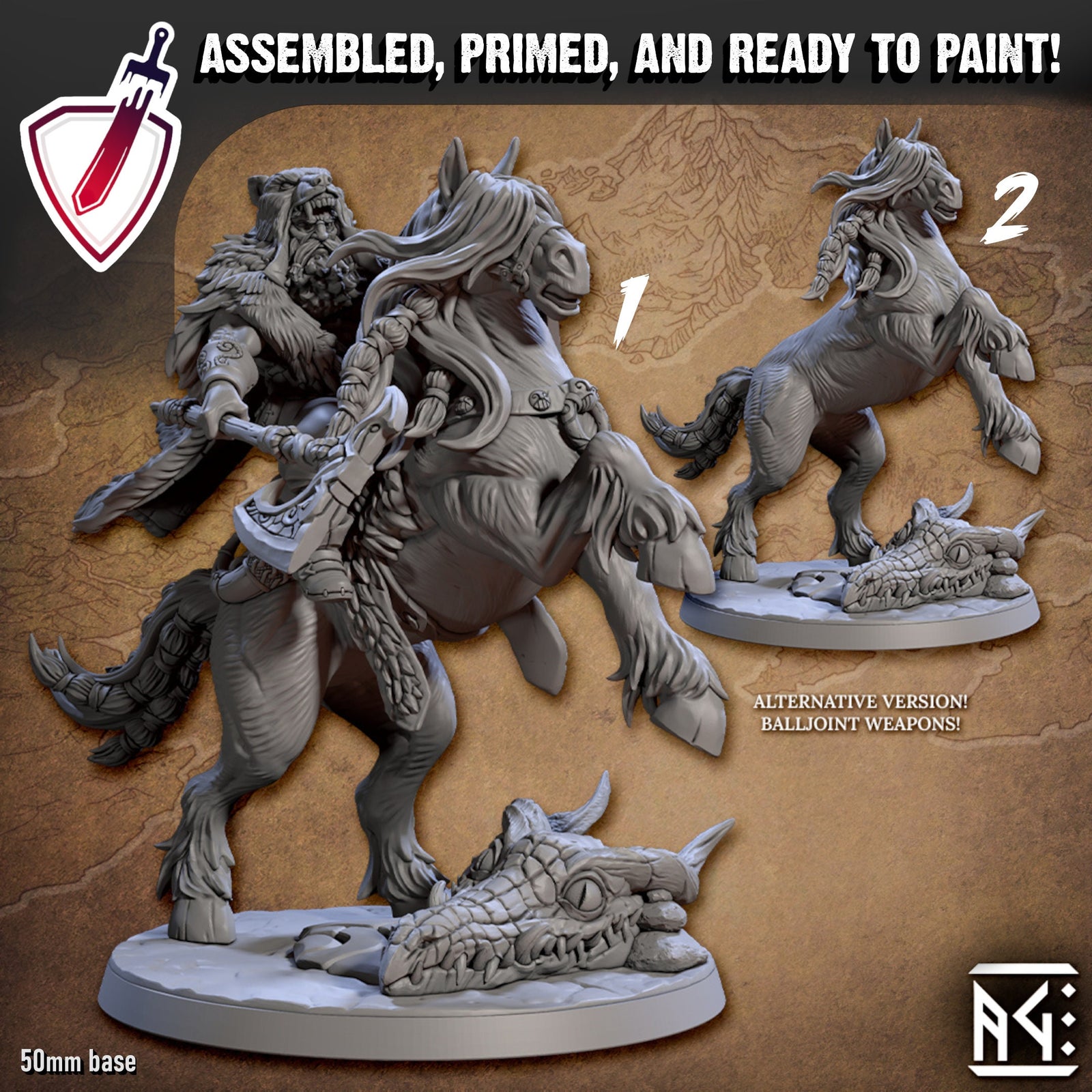 Gunnar on Svadilfari - Horse King | Miniatures by Artisan Guild | For Tabletop Gaming, D&D, Pathfinder, and Painting | Assembled and Primed - Brush and Battle
