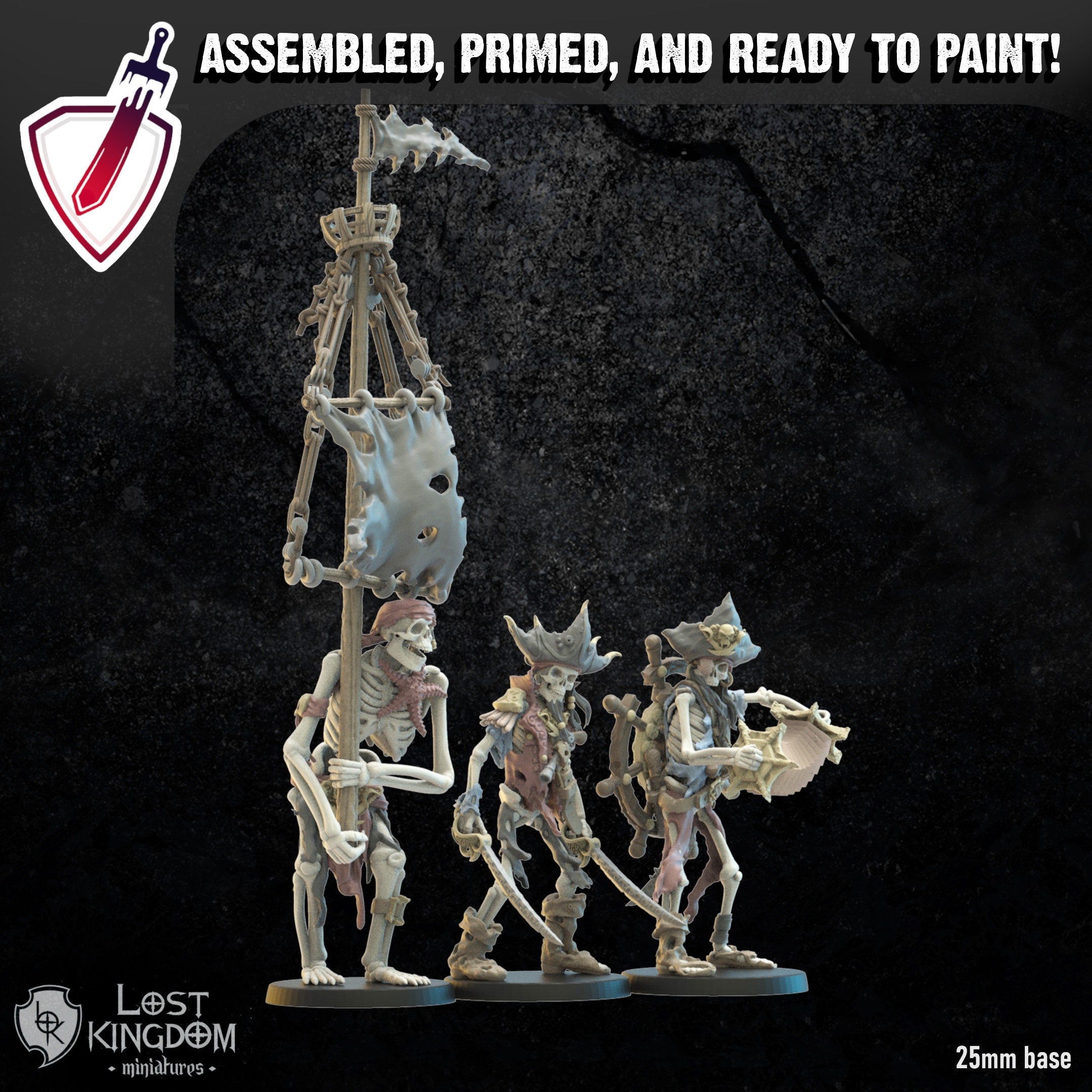 Skeleton Buccaneers Support | Miniatures by Lost Kingdom | For Tabletop Gaming, D&D, Pathfinder, Wargames, Painting | Assembled + Primed - Brush and Battle
