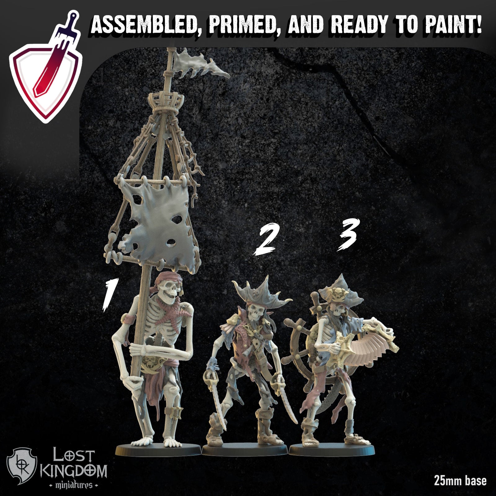 Skeleton Buccaneers Support | Miniatures by Lost Kingdom | For Tabletop Gaming, D&D, Pathfinder, Wargames, Painting | Assembled + Primed - Brush and Battle