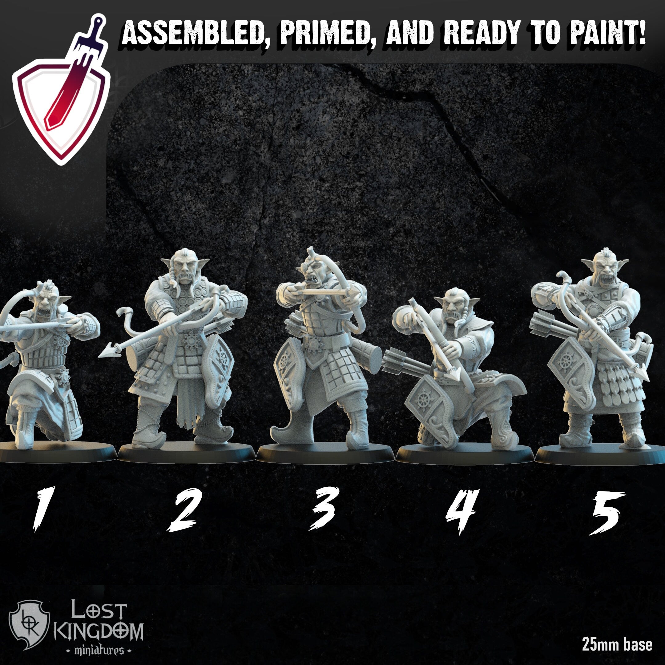 Mongobbo Bowmen | Miniatures by Lost Kingdom | Resin Mini For Tabletop Gaming, D&D, Pathfinder, Wargames, Painting | Assembled and Primed - Brush and Battle