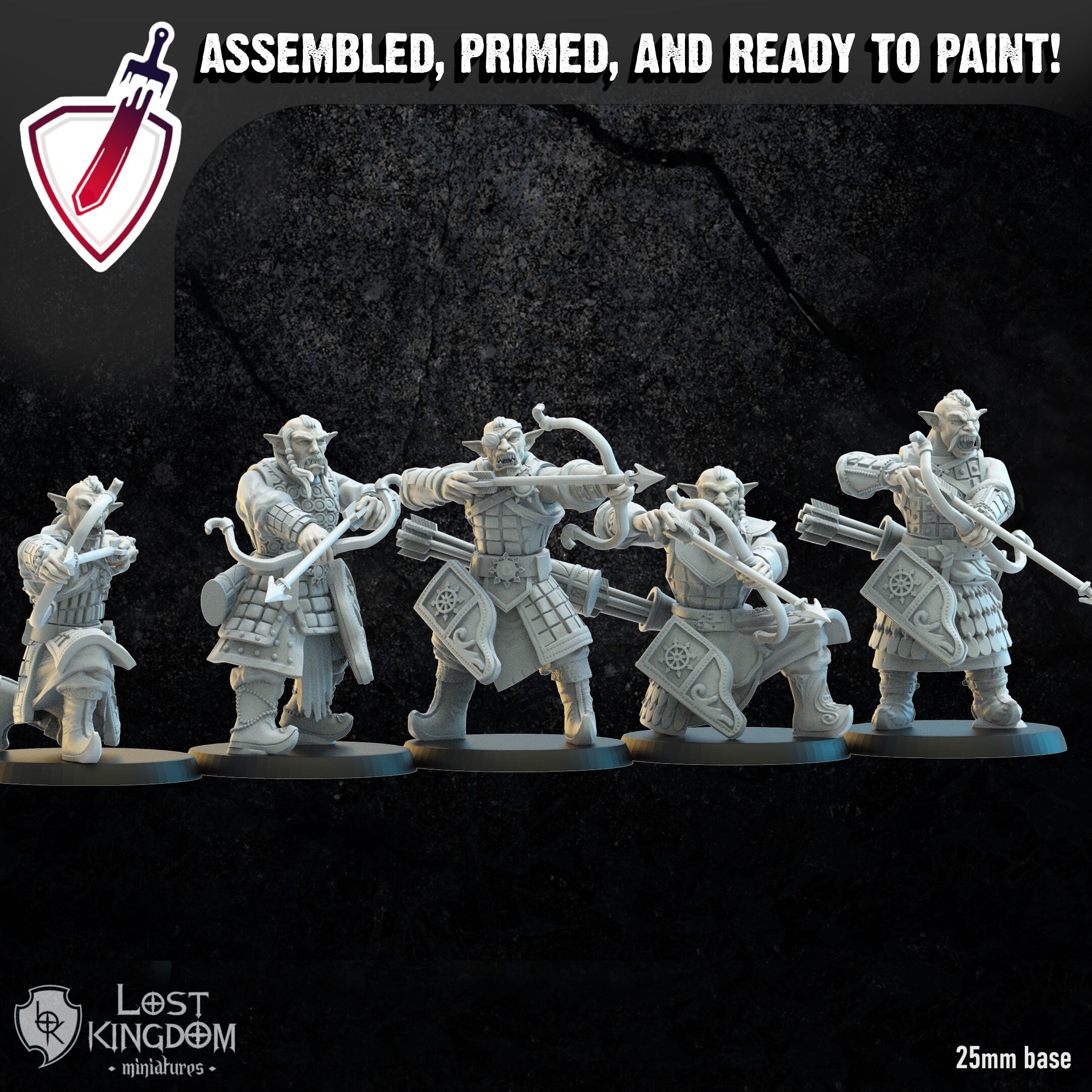 Mongobbo Bowmen | Miniatures by Lost Kingdom | Resin Mini For Tabletop Gaming, D&D, Pathfinder, Wargames, Painting | Assembled and Primed - Brush and Battle