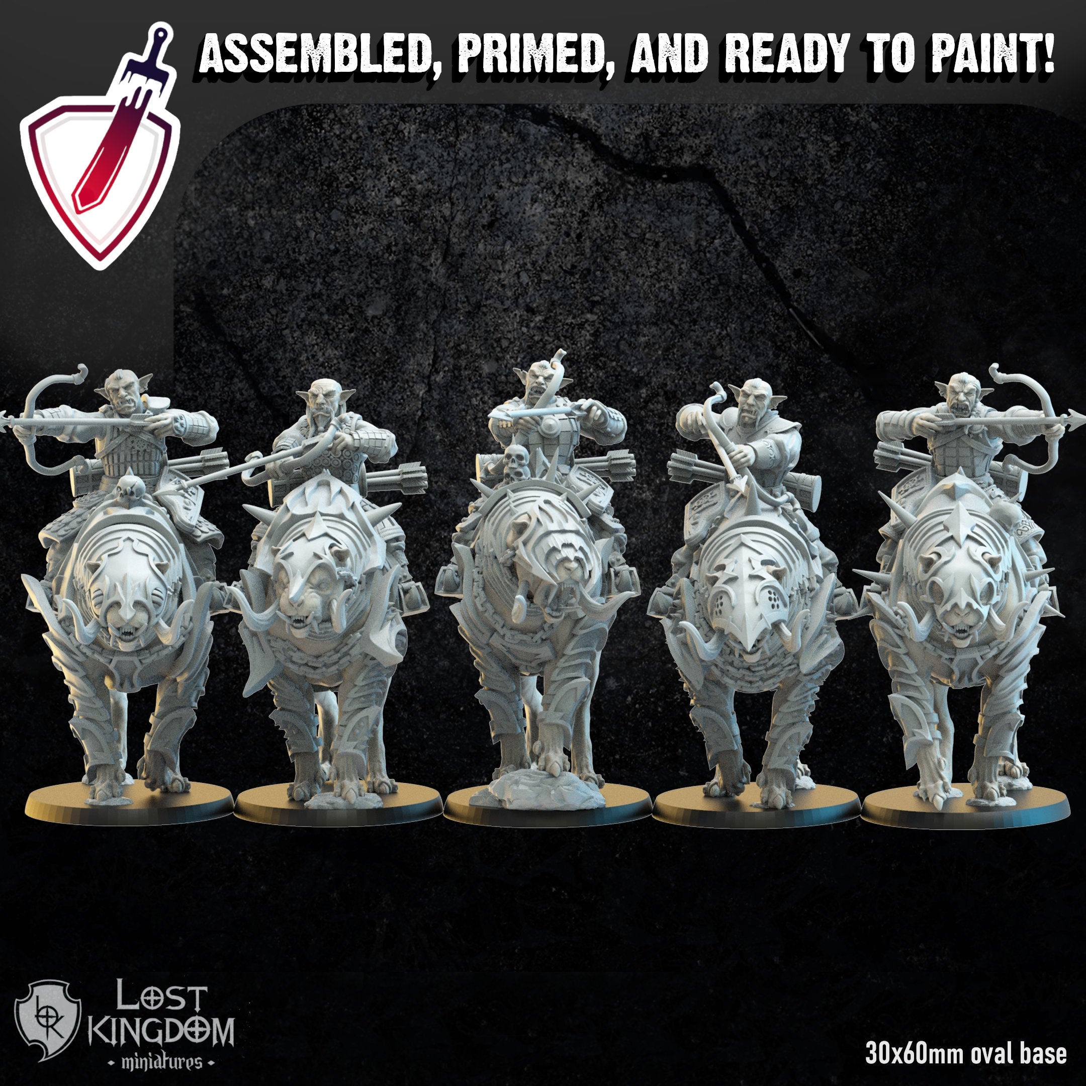 Mounted Mongobbo Bowmen | Miniatures by Lost Kingdom | For Tabletop Gaming, D&D, Pathfinder, Wargames, and Painting | Assembled and Primed - Brush and Battle