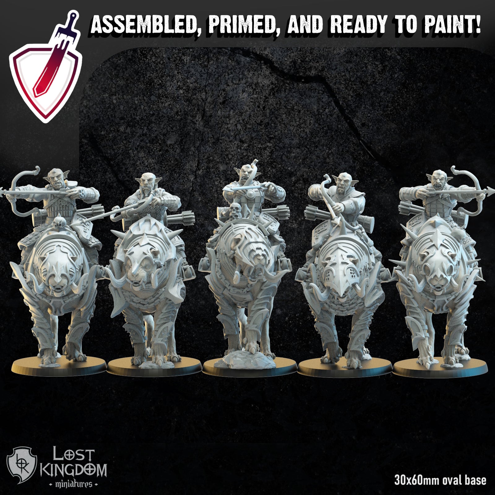Mounted Mongobbo Bowmen | Miniatures by Lost Kingdom | For Tabletop Gaming, D&D, Pathfinder, Wargames, and Painting | Assembled and Primed - Brush and Battle