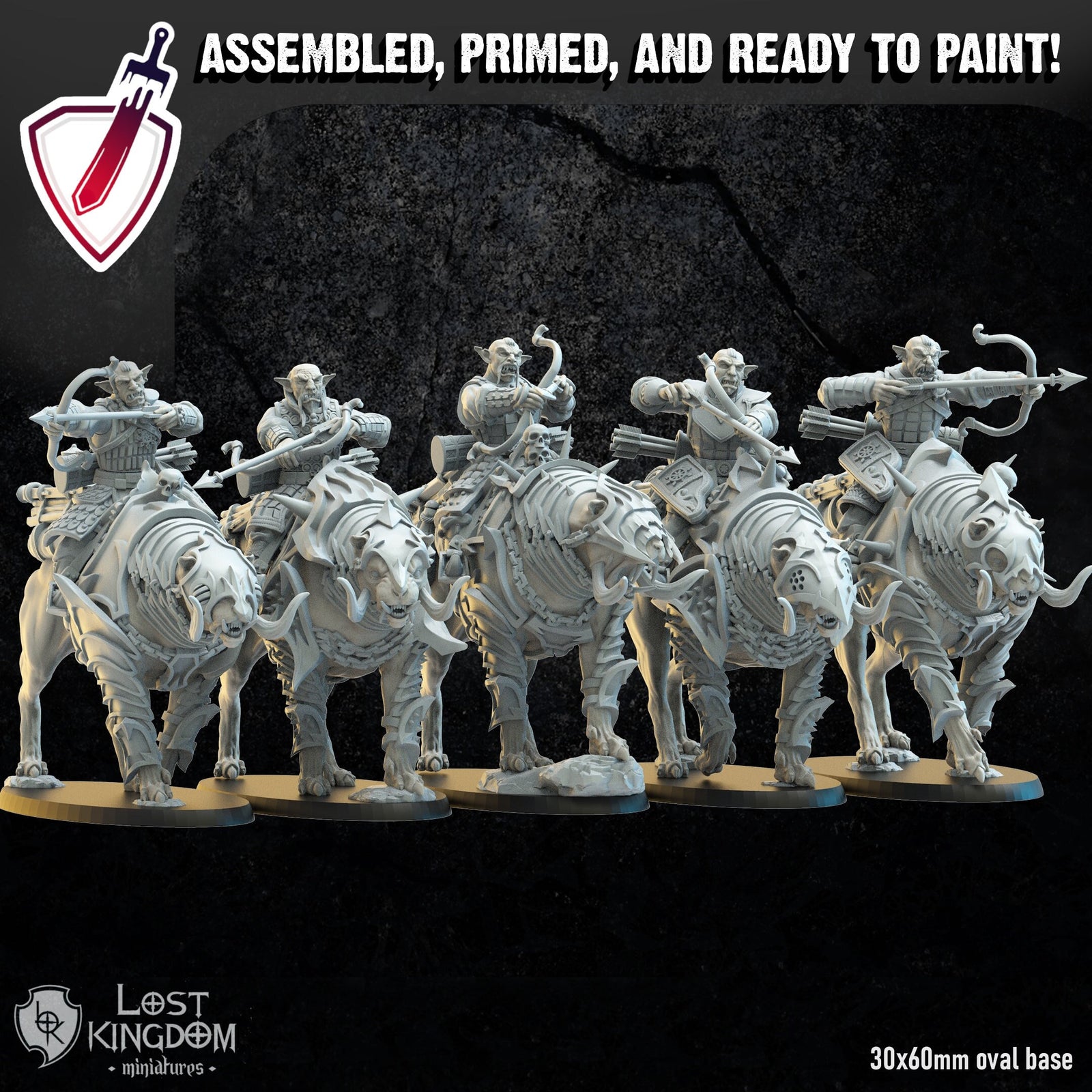 Mounted Mongobbo Bowmen | Miniatures by Lost Kingdom | For Tabletop Gaming, D&D, Pathfinder, Wargames, and Painting | Assembled and Primed - Brush and Battle