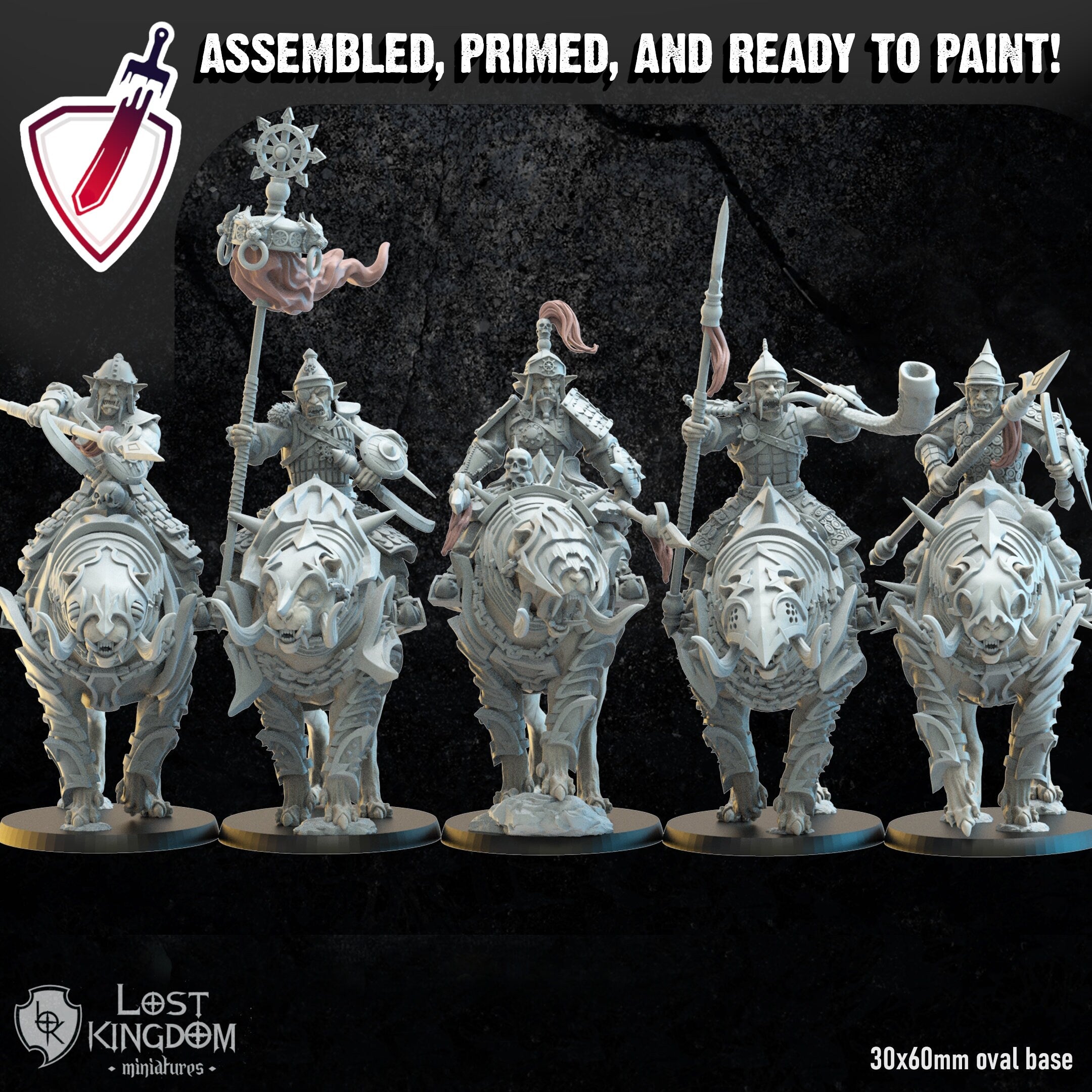 Mounted Mongobbo Spearmen | Miniatures by Lost Kingdom | For Tabletop Gaming, D&D, Pathfinder, Wargames, and Painting | Assembled and Primed - Brush and Battle