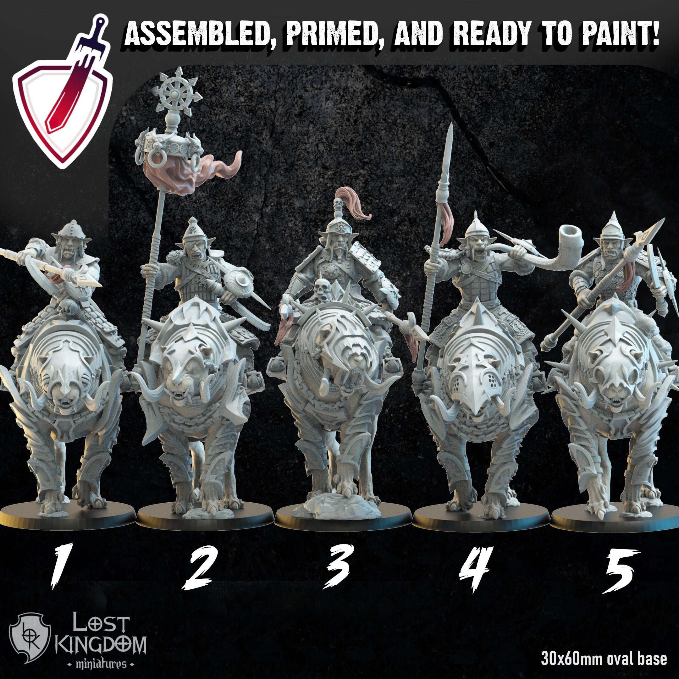 Mounted Mongobbo Spearmen | Miniatures by Lost Kingdom | For Tabletop Gaming, D&D, Pathfinder, Wargames, and Painting | Assembled and Primed - Brush and Battle