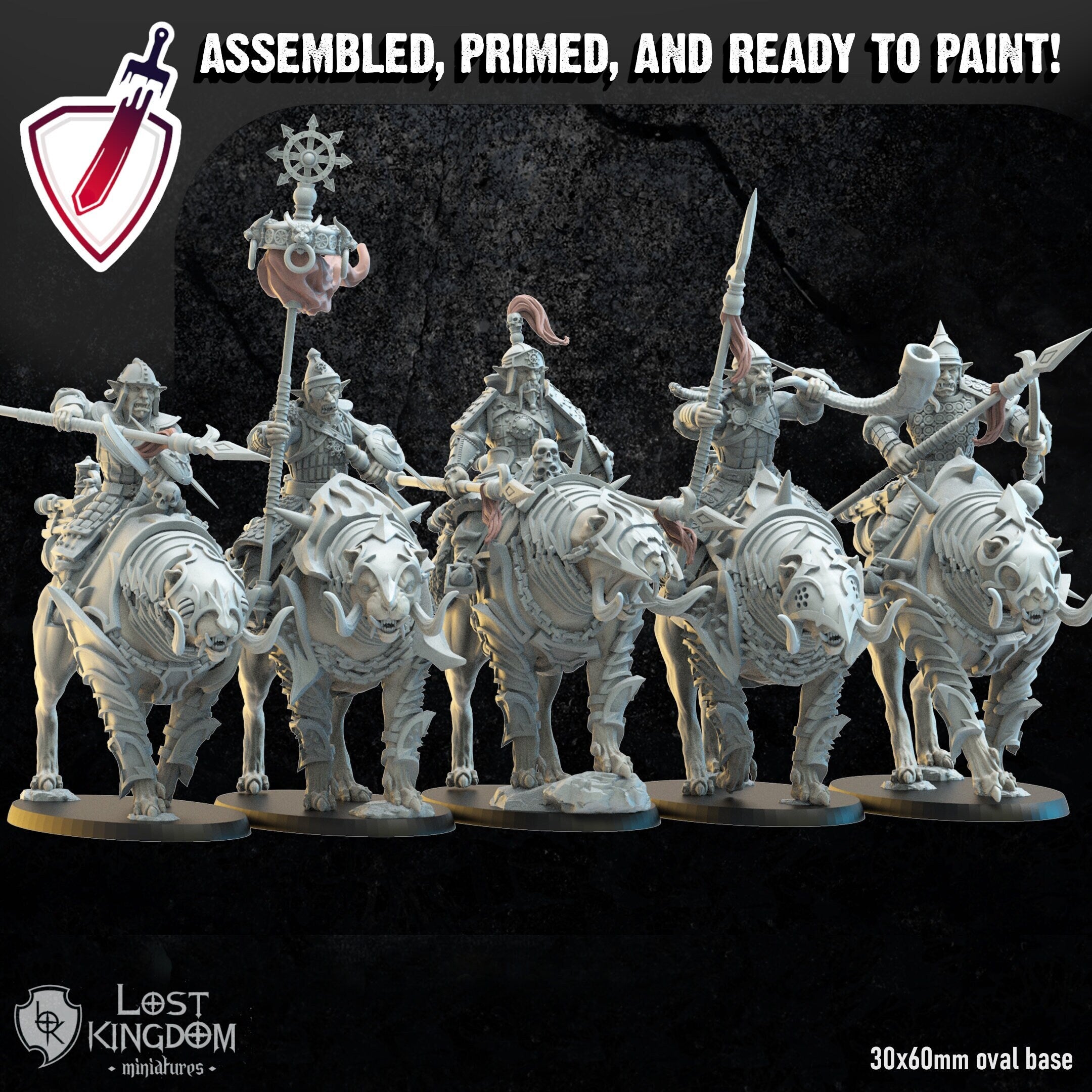 Mounted Mongobbo Spearmen | Miniatures by Lost Kingdom | For Tabletop Gaming, D&D, Pathfinder, Wargames, and Painting | Assembled and Primed - Brush and Battle