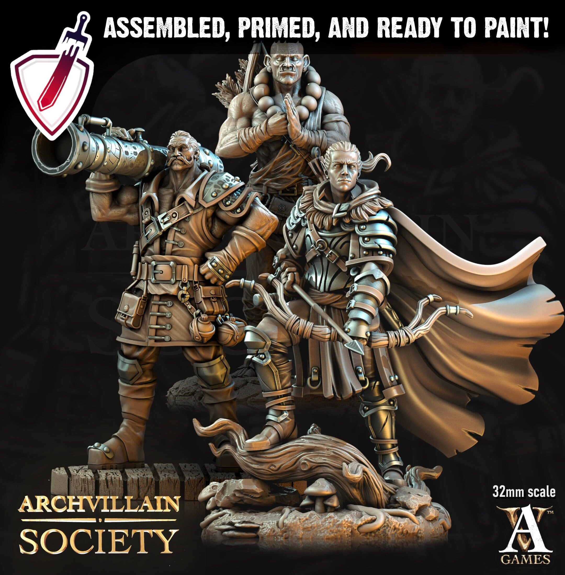 Heroes Vol. V | Miniatures by Archvillain Games | Resin Mini for Tabletop Gaming, D&D, Pathfinder, and Painting | Assembled and Primed - Brush and Battle