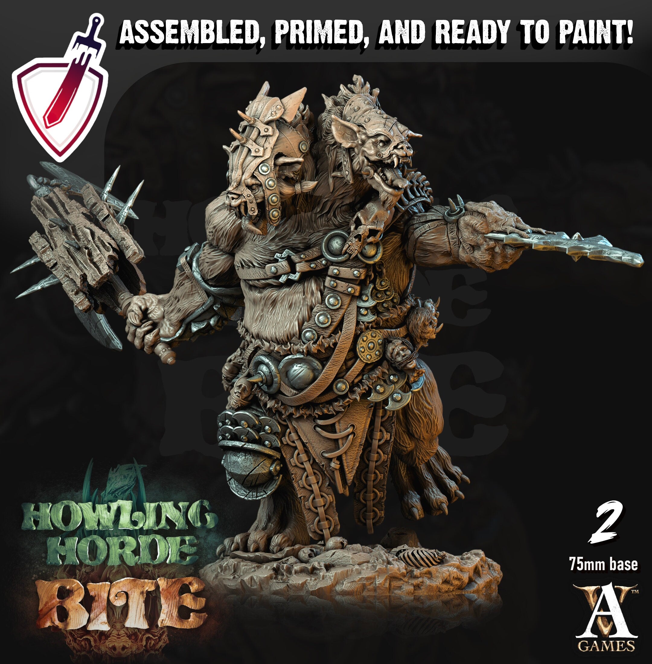 Gnoll Ettins | (Large) Miniatures by Archvillain Games | Resin Mini for Tabletop Gaming, D&D, Pathfinder, Painting | Assembled and Primed - Brush and Battle