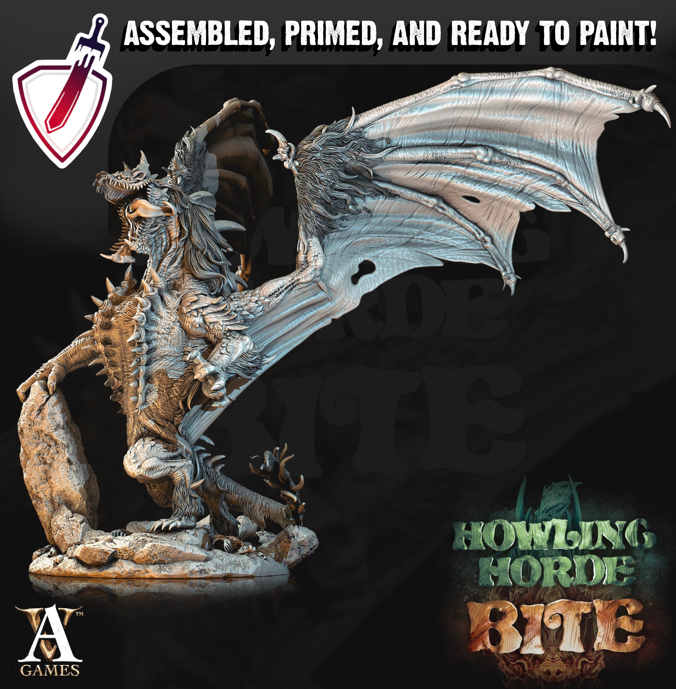 Hyena Dragon | (Massive) Miniature by Archvillain Games | For Tabletop Gaming, D&D, Pathfinder, Wargames, Painting | Assembled and Primed - Brush and Battle