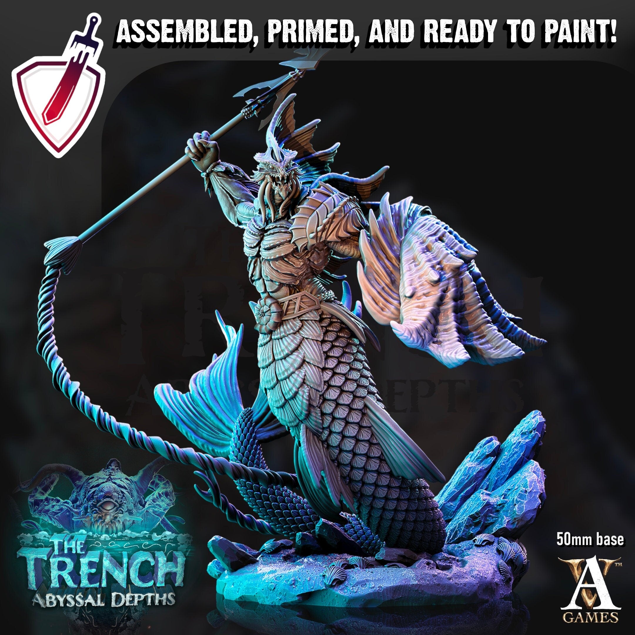 Merrows | Miniatures by Archvillain Games | Resin Mini for Tabletop Gaming, D&D, Pathfinder, and Painting | Assembled and Primed - Brush and Battle