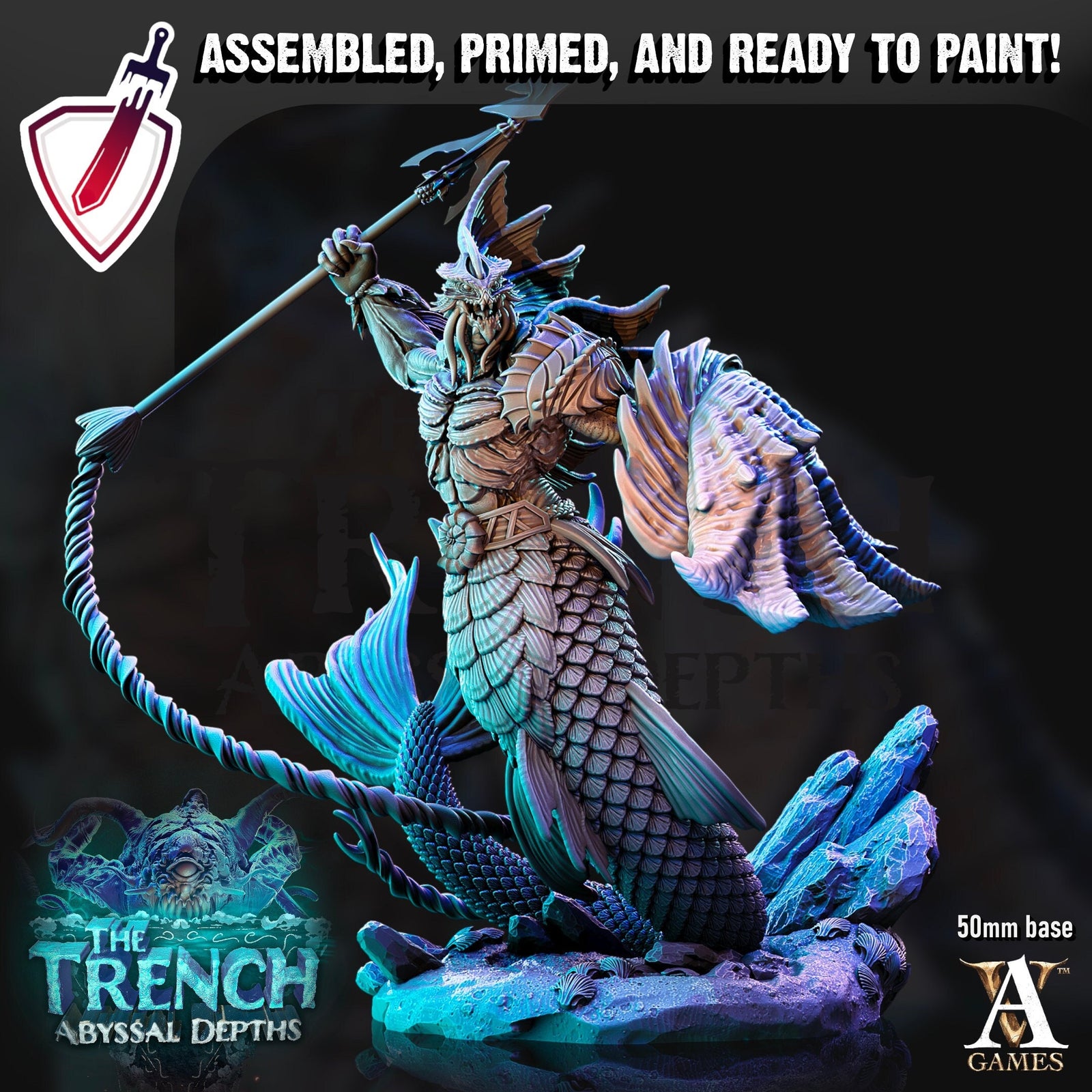 Merrows | Miniatures by Archvillain Games | Resin Mini for Tabletop Gaming, D&D, Pathfinder, and Painting | Assembled and Primed - Brush and Battle