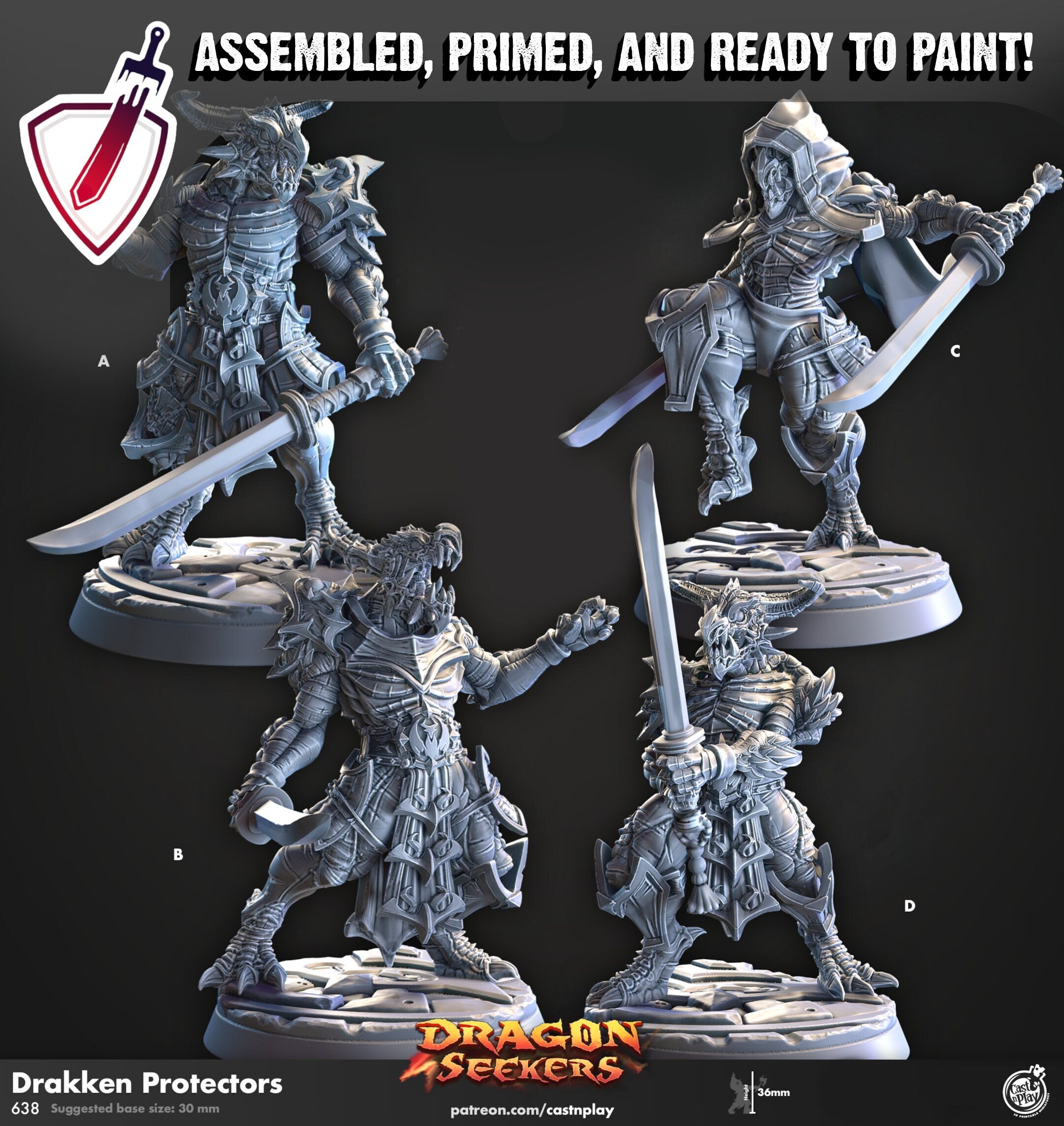 Drakken Protectors | Miniatures by Cast n Play | Resin Mini For Tabletop Gaming, D&D, Pathfinder, and Painting | Assembled and Primed - Brush and Battle