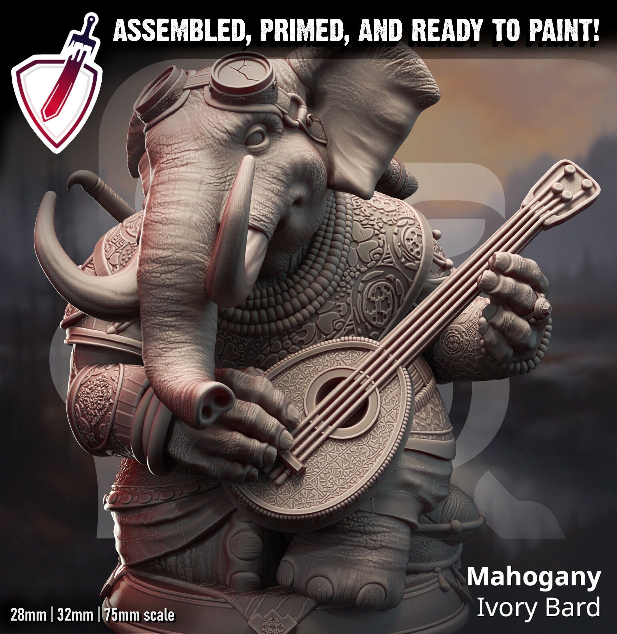 Mahogany – Ivory Bard | Miniature by DM Stash | Resin Mini For Tabletop Gaming, D&D, Pathfinder, and Painting | Assembled and Primed - Brush and Battle
