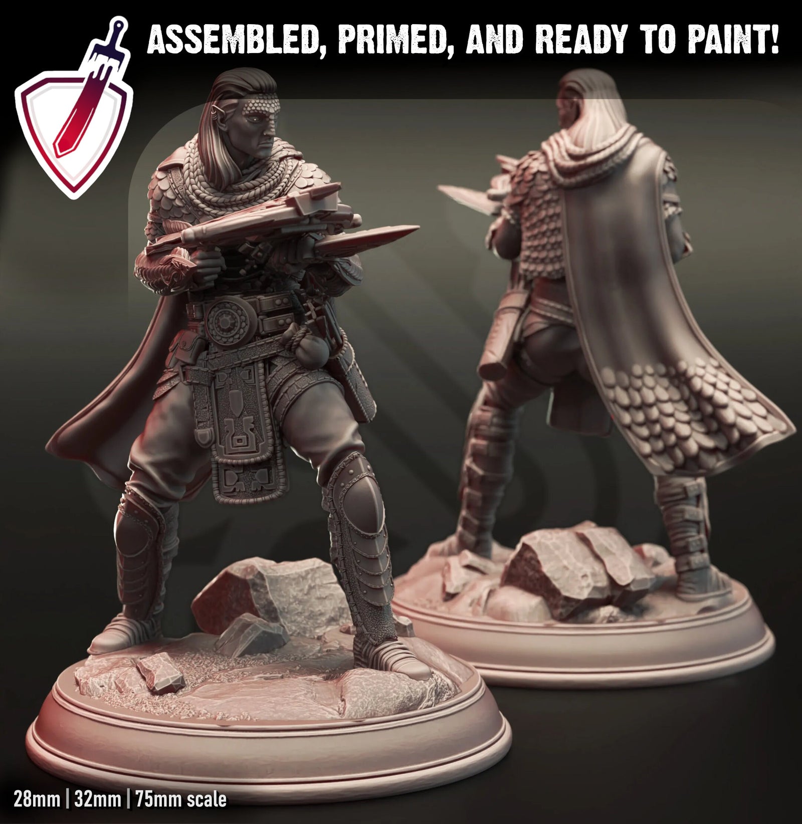 Shyamiri – Serpentfolk Assassin | Miniature by DM Stash | Resin Mini For Tabletop Gaming, D&D, Pathfinder, Painting | Assembled and Primed - Brush and Battle