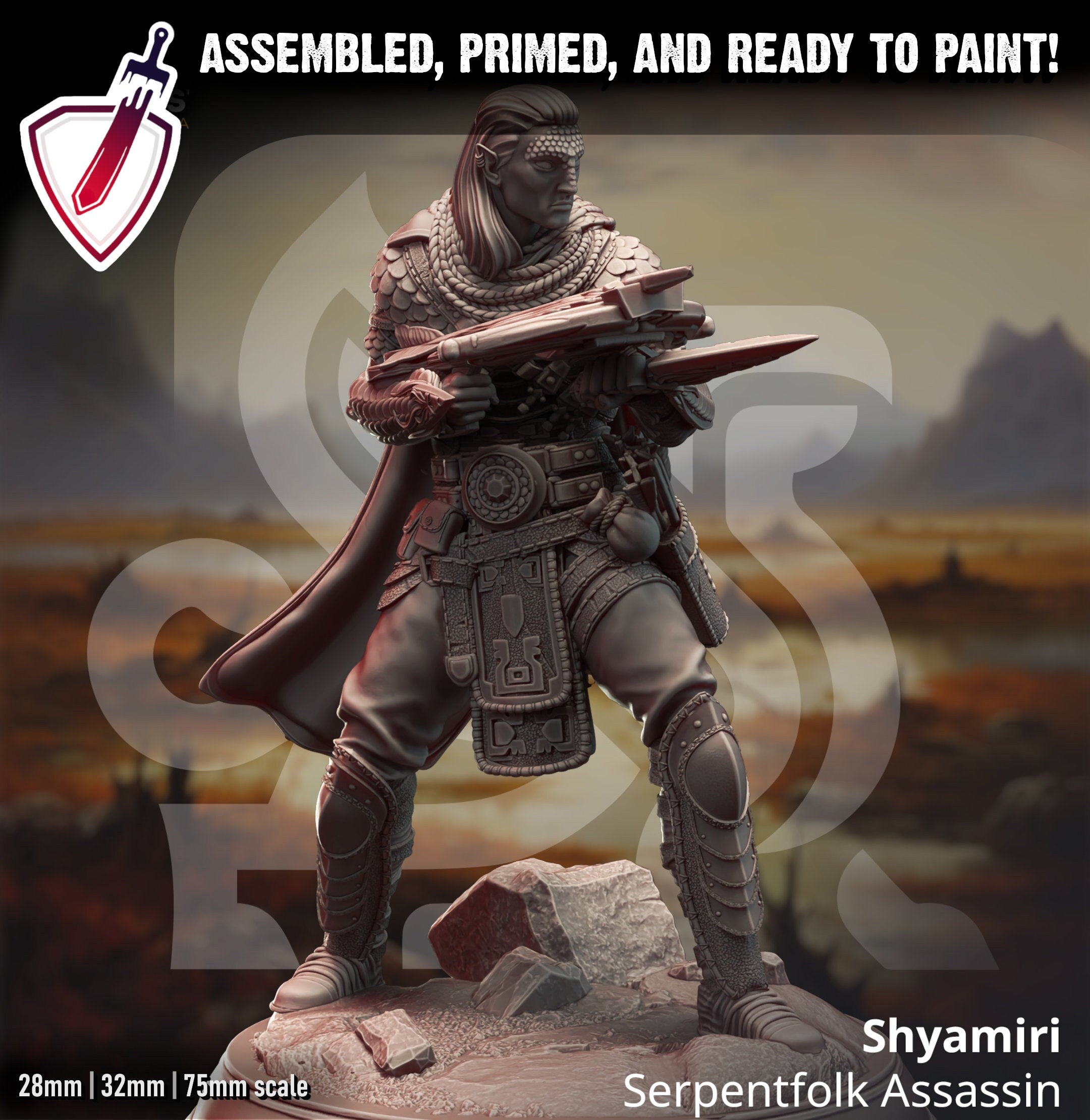 Shyamiri – Serpentfolk Assassin | Miniature by DM Stash | Resin Mini For Tabletop Gaming, D&D, Pathfinder, Painting | Assembled and Primed - Brush and Battle