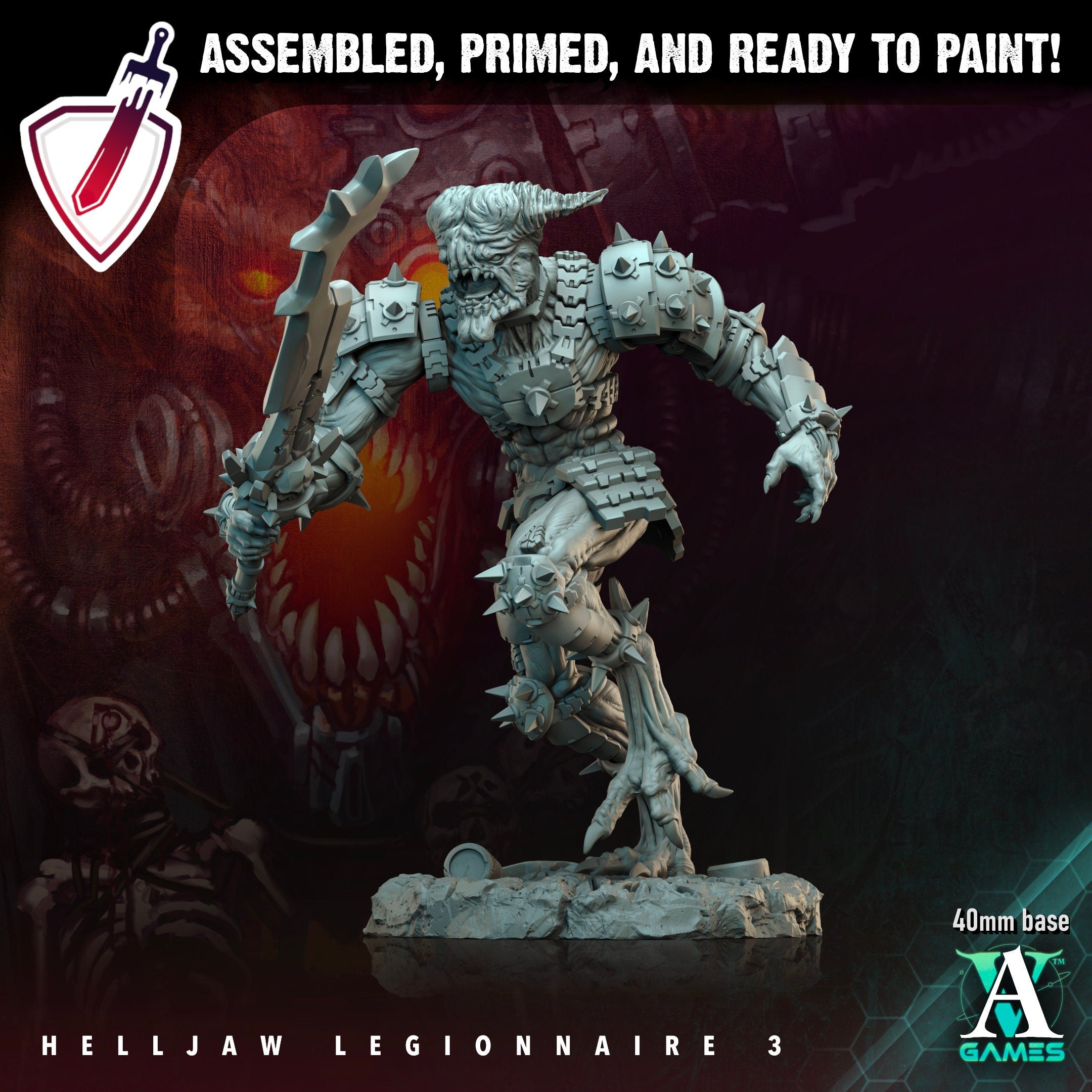 Helljaw Legionnaire | Miniatures by Archvillain Games | Resin Mini for Tabletop Gaming, D&D, Wargaming, and Painting | Assembled and Primed - Brush and Battle