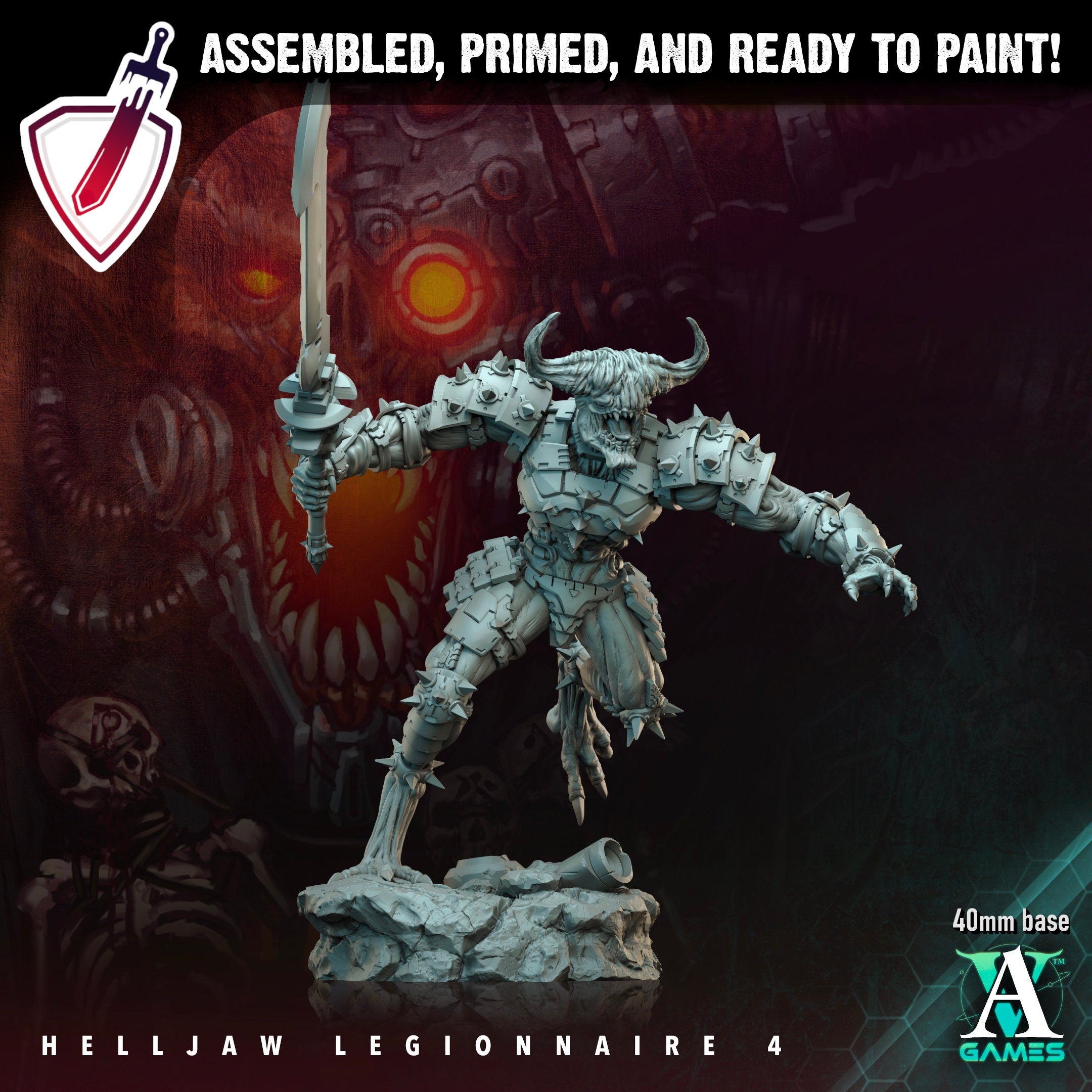 Helljaw Legionnaire | Miniatures by Archvillain Games | Resin Mini for Tabletop Gaming, D&D, Wargaming, and Painting | Assembled and Primed - Brush and Battle