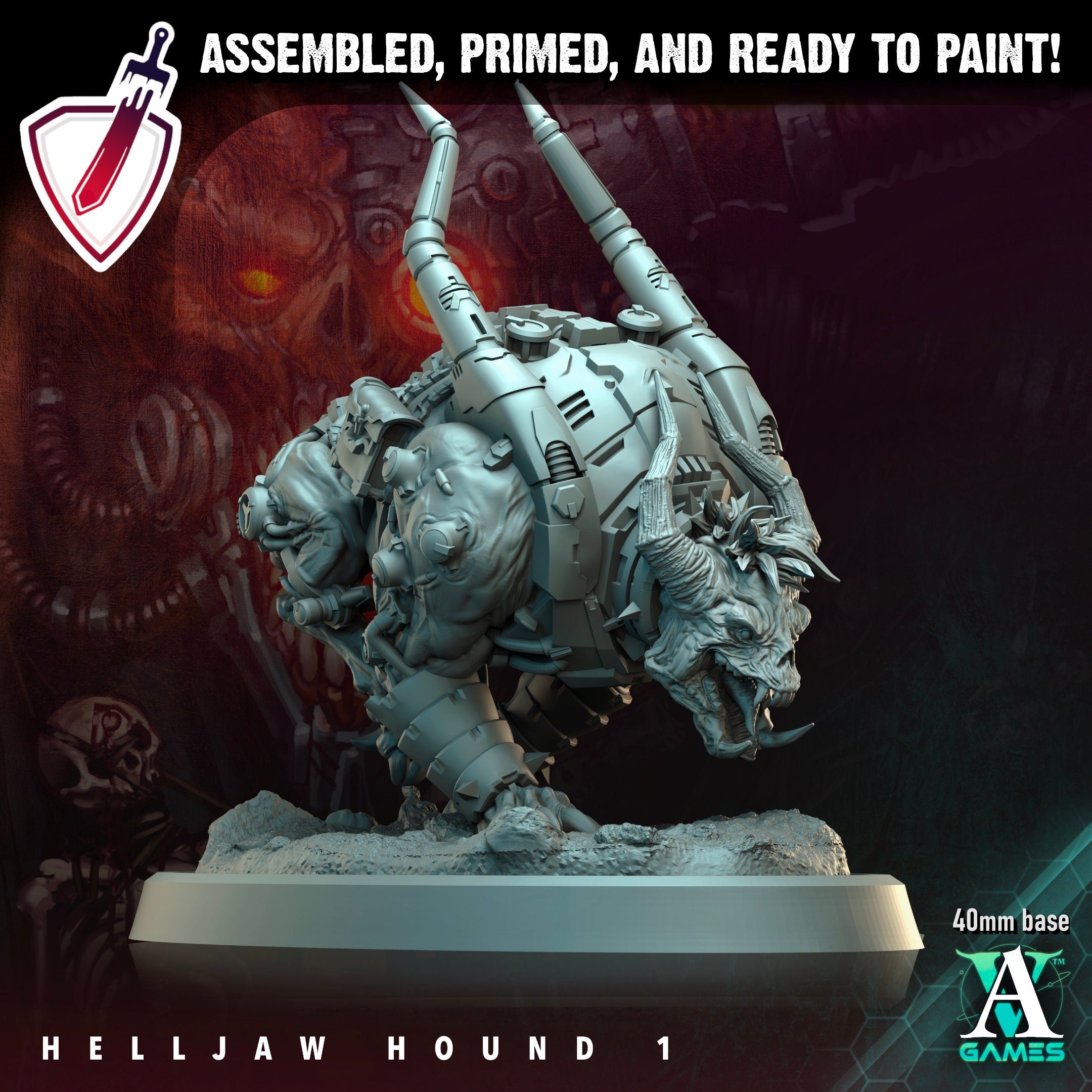 Helljaw Hound | Miniatures by Archvillain Games | Resin Mini for Tabletop Gaming, D&D, Wargaming, and Painting | Assembled and Primed - Brush and Battle