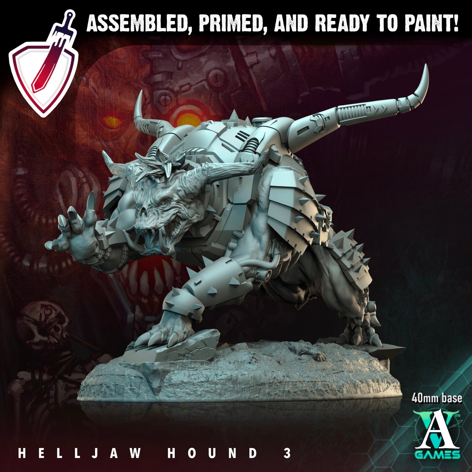 Helljaw Hound | Miniatures by Archvillain Games | Resin Mini for Tabletop Gaming, D&D, Wargaming, and Painting | Assembled and Primed - Brush and Battle