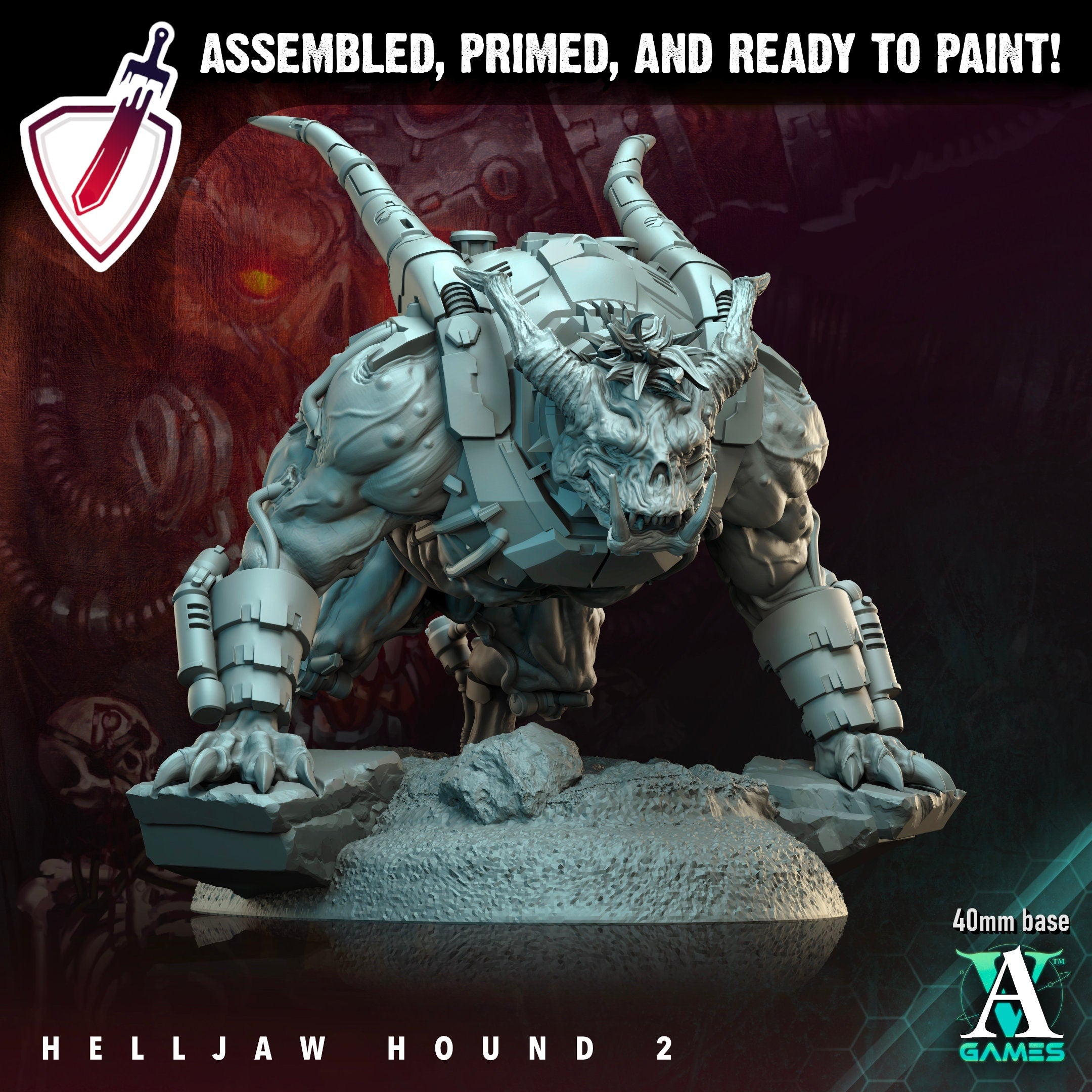 Helljaw Hound | Miniatures by Archvillain Games | Resin Mini for Tabletop Gaming, D&D, Wargaming, and Painting | Assembled and Primed - Brush and Battle