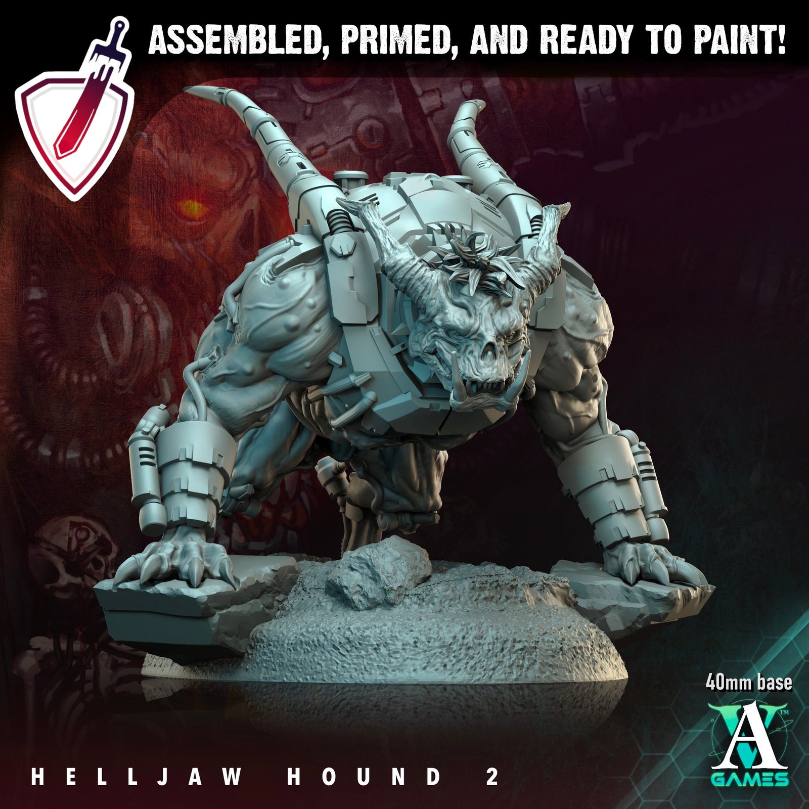 Helljaw Hound | Miniatures by Archvillain Games | Resin Mini for Tabletop Gaming, D&D, Wargaming, and Painting | Assembled and Primed - Brush and Battle