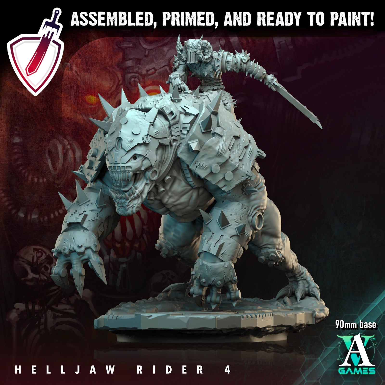 Helljaw Rider | Miniatures by Archvillain Games | Resin Mini for Tabletop Gaming, D&D, Wargaming, and Painting | Assembled and Primed - Brush and Battle