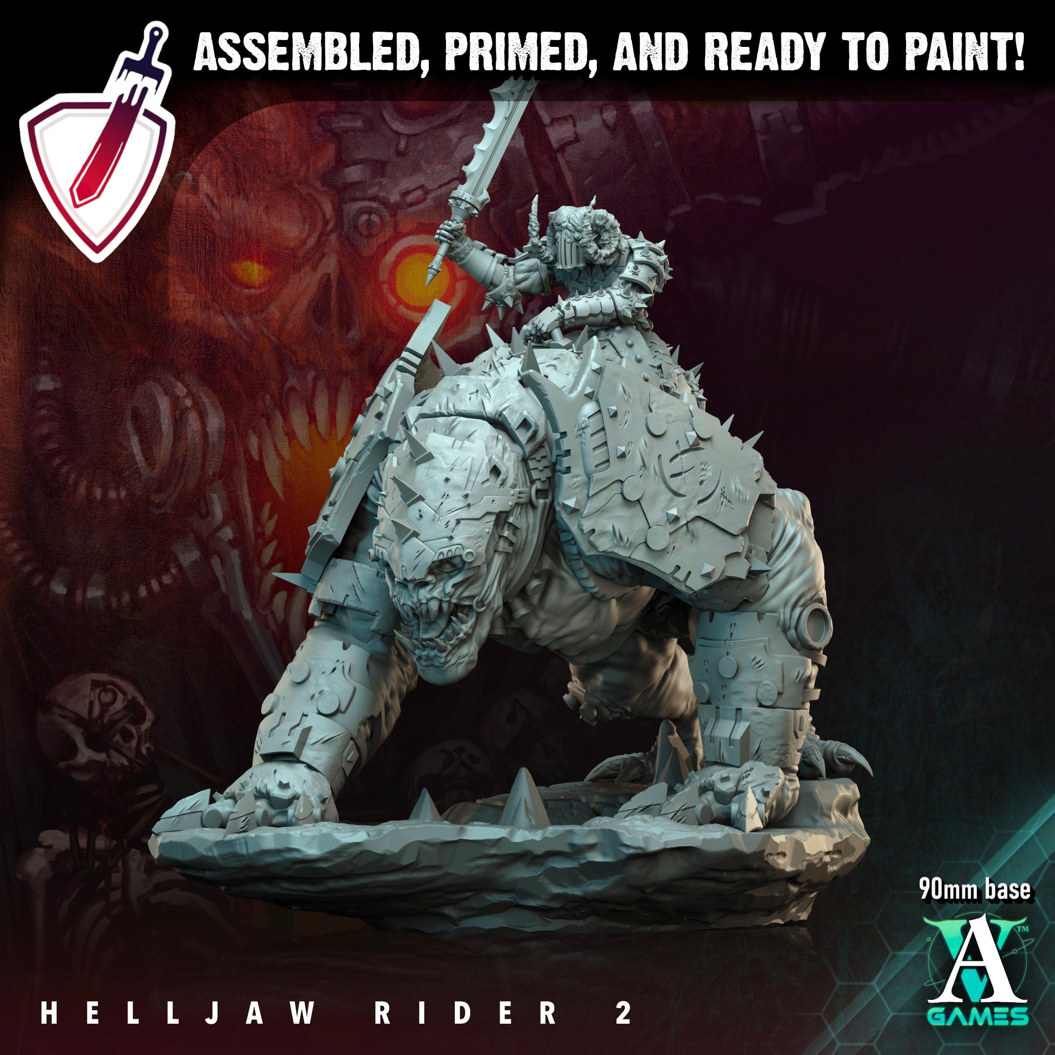 Helljaw Rider | Miniatures by Archvillain Games | Resin Mini for Tabletop Gaming, D&D, Wargaming, and Painting | Assembled and Primed - Brush and Battle