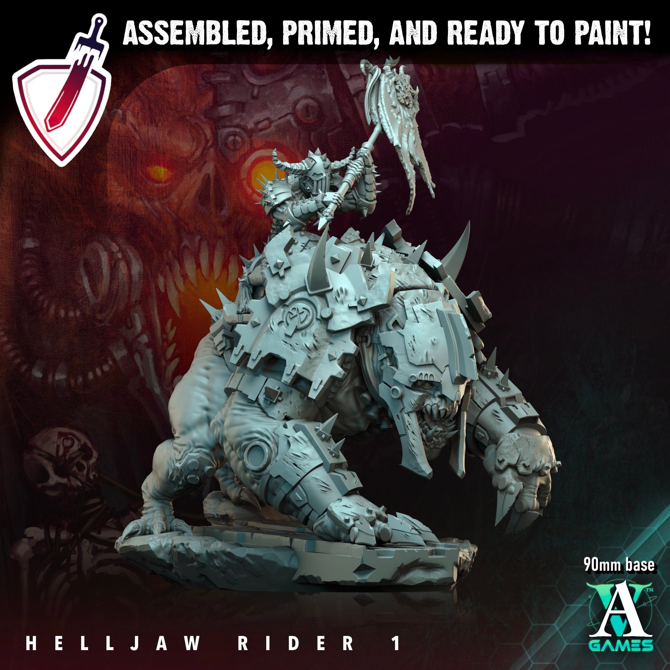 Helljaw Rider | Miniatures by Archvillain Games | Resin Mini for Tabletop Gaming, D&D, Wargaming, and Painting | Assembled and Primed - Brush and Battle