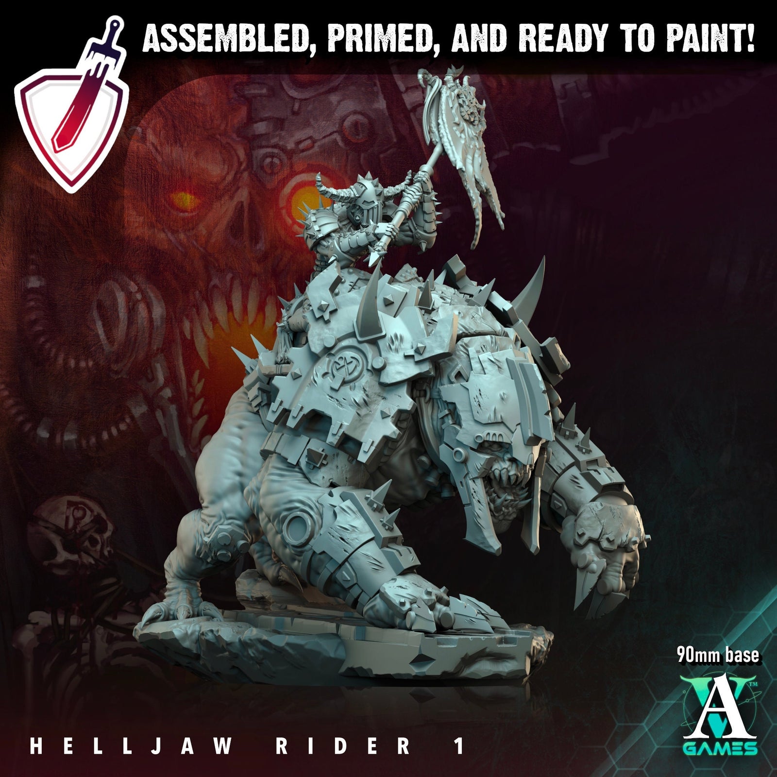 Helljaw Rider | Miniatures by Archvillain Games | Resin Mini for Tabletop Gaming, D&D, Wargaming, and Painting | Assembled and Primed - Brush and Battle
