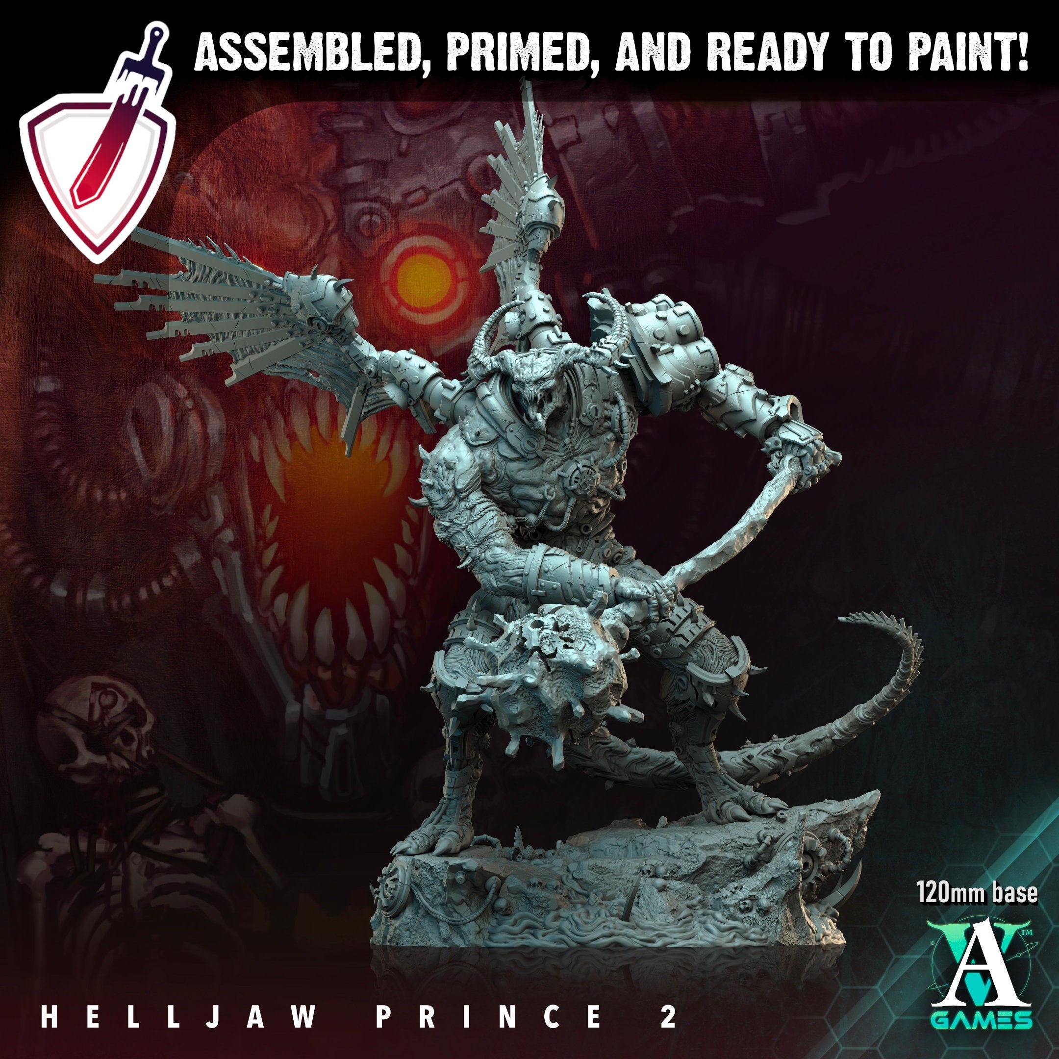 Helljaw Prince | (Massive) Miniatures by Archvillain Games | Resin Mini for Tabletop Gaming, D&D, Wargaming, Painting | Assembled and Primed - Brush and Battle