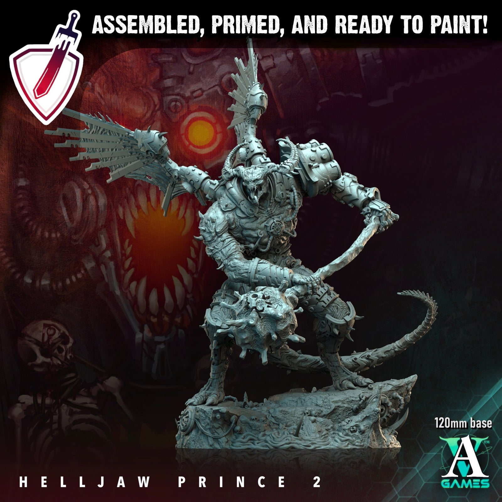 Helljaw Prince | (Massive) Miniatures by Archvillain Games | Resin Mini for Tabletop Gaming, D&D, Wargaming, Painting | Assembled and Primed - Brush and Battle