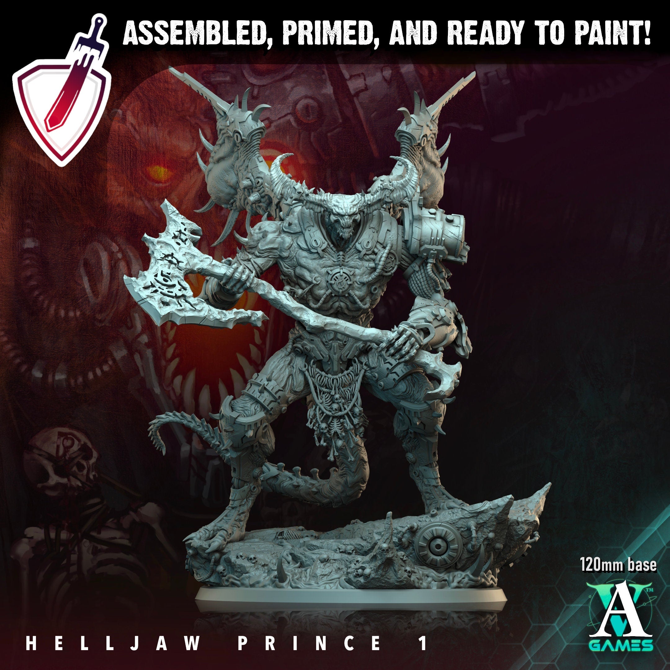 Helljaw Prince | (Massive) Miniatures by Archvillain Games | Resin Mini for Tabletop Gaming, D&D, Wargaming, Painting | Assembled and Primed - Brush and Battle