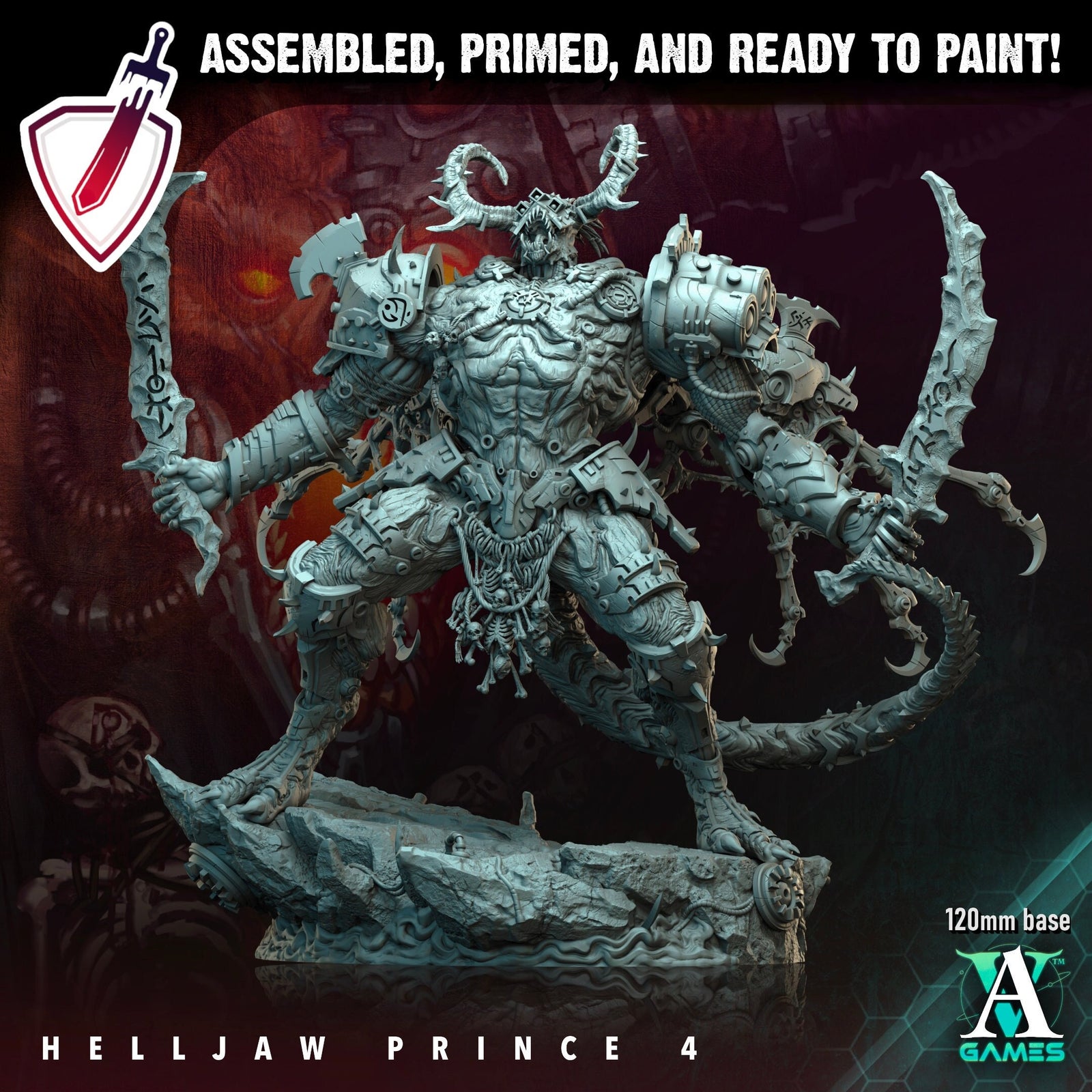 Helljaw Prince | (Massive) Miniatures by Archvillain Games | Resin Mini for Tabletop Gaming, D&D, Wargaming, Painting | Assembled and Primed - Brush and Battle