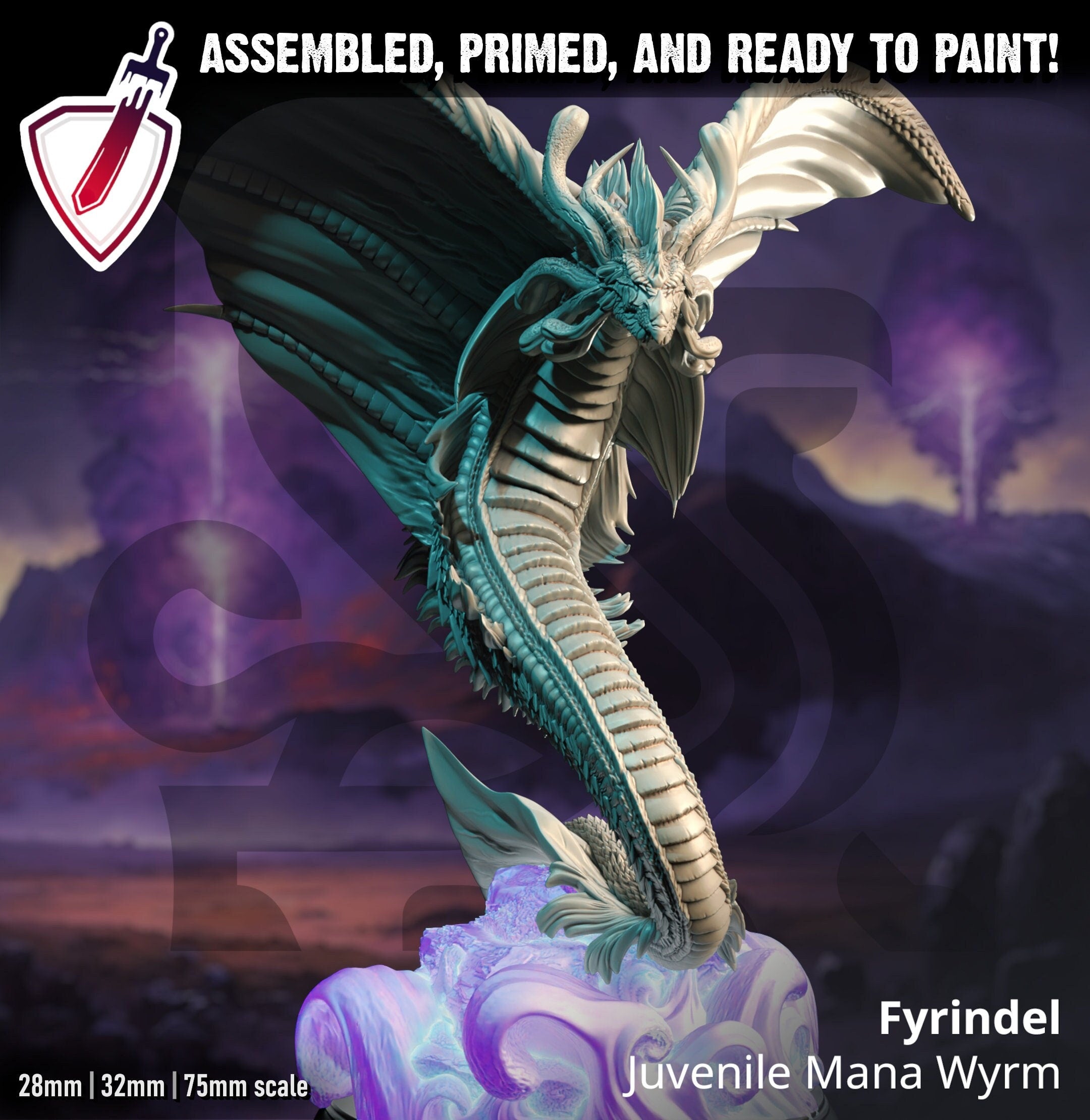 Fyrindel – Juvenile Mana Wyrm | Miniature by DM Stash | Resin Mini For Tabletop Gaming, D&D, Pathfinder, and Painting | Assembled and Primed - Brush and Battle
