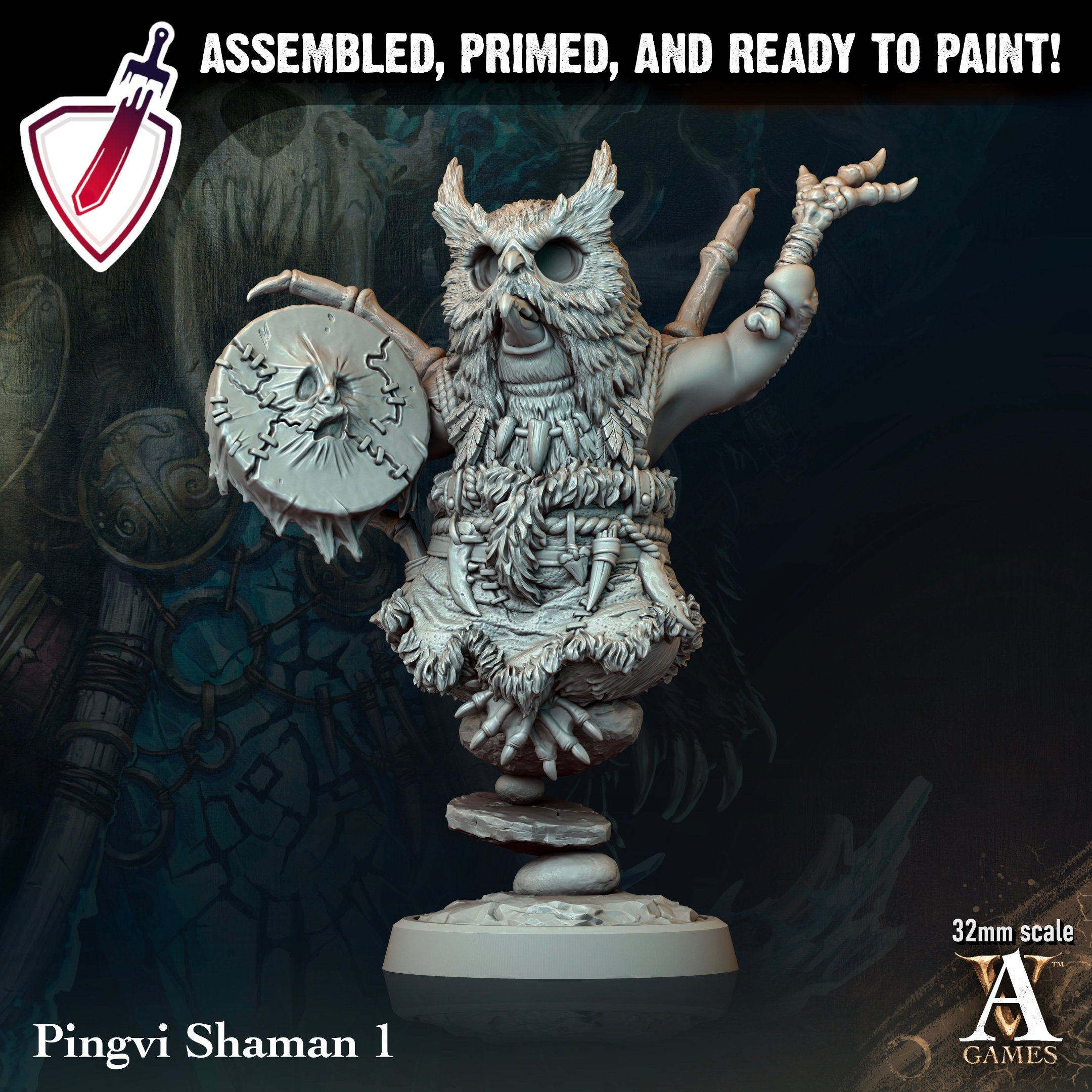 Pingvi Shaman | Miniatures by Archvillain Games | Resin Mini for Tabletop Gaming, D&D, Pathfinder, and Painting | Assembled and Primed - Brush and Battle