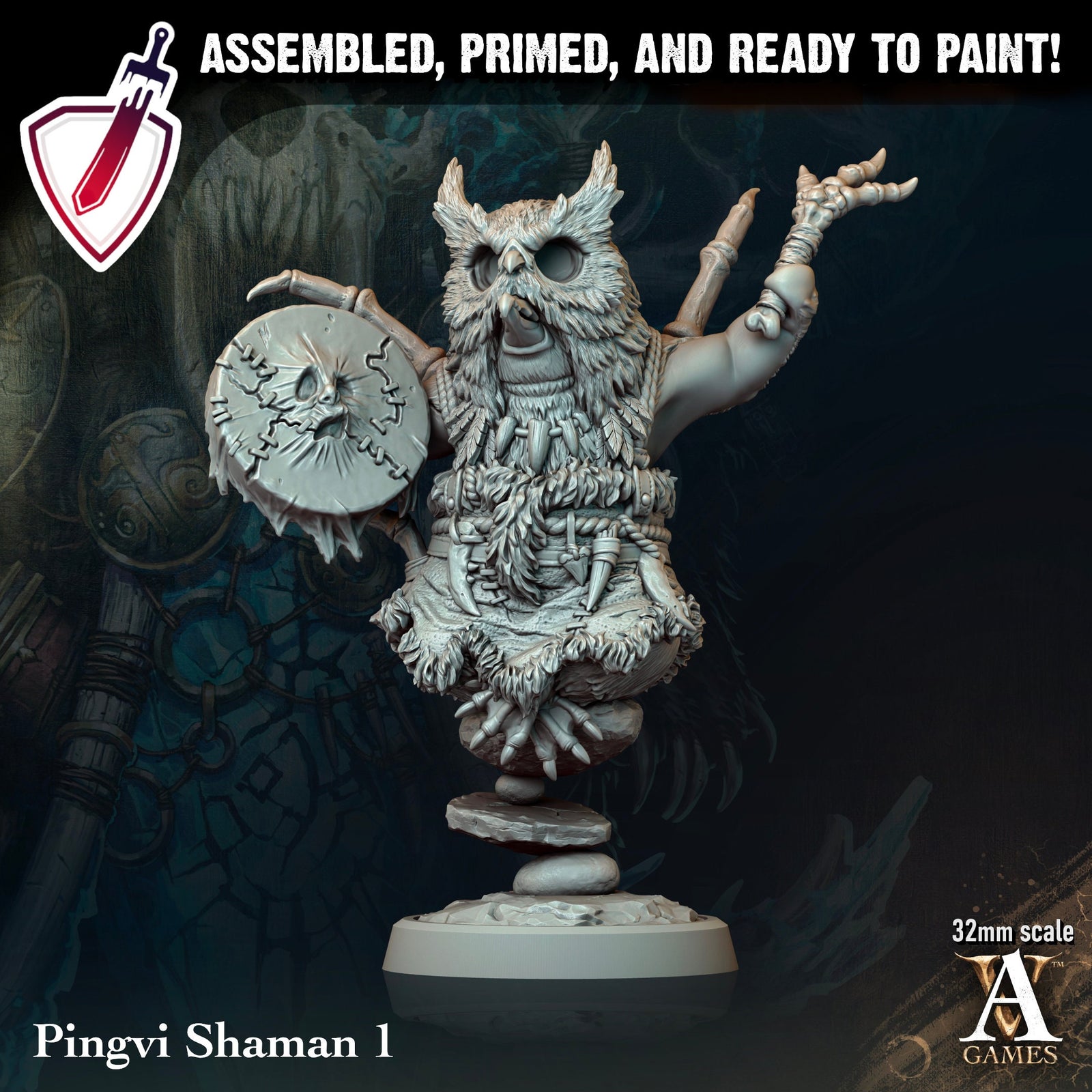 Pingvi Shaman | Miniatures by Archvillain Games | Resin Mini for Tabletop Gaming, D&D, Pathfinder, and Painting | Assembled and Primed - Brush and Battle