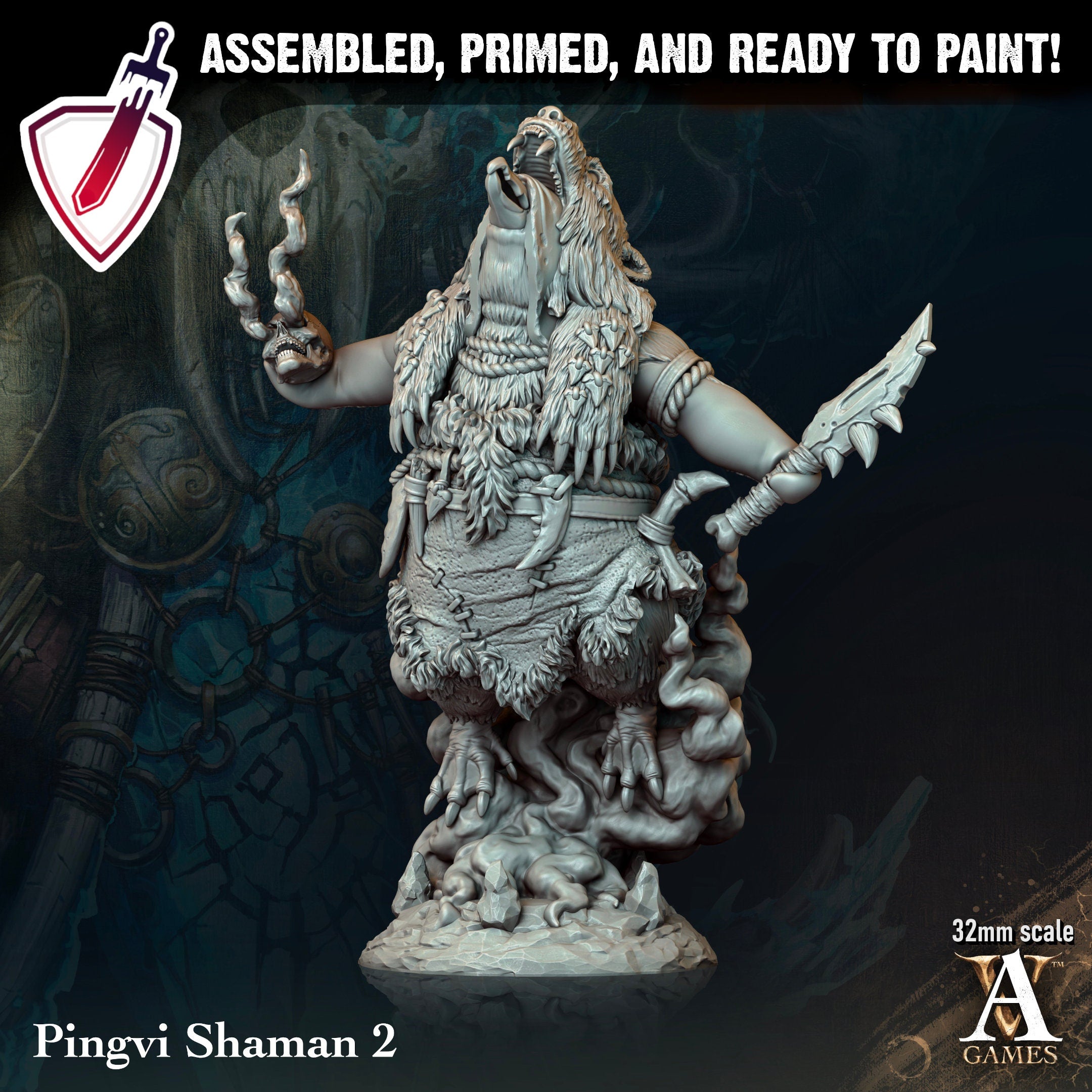 Pingvi Shaman | Miniatures by Archvillain Games | Resin Mini for Tabletop Gaming, D&D, Pathfinder, and Painting | Assembled and Primed - Brush and Battle