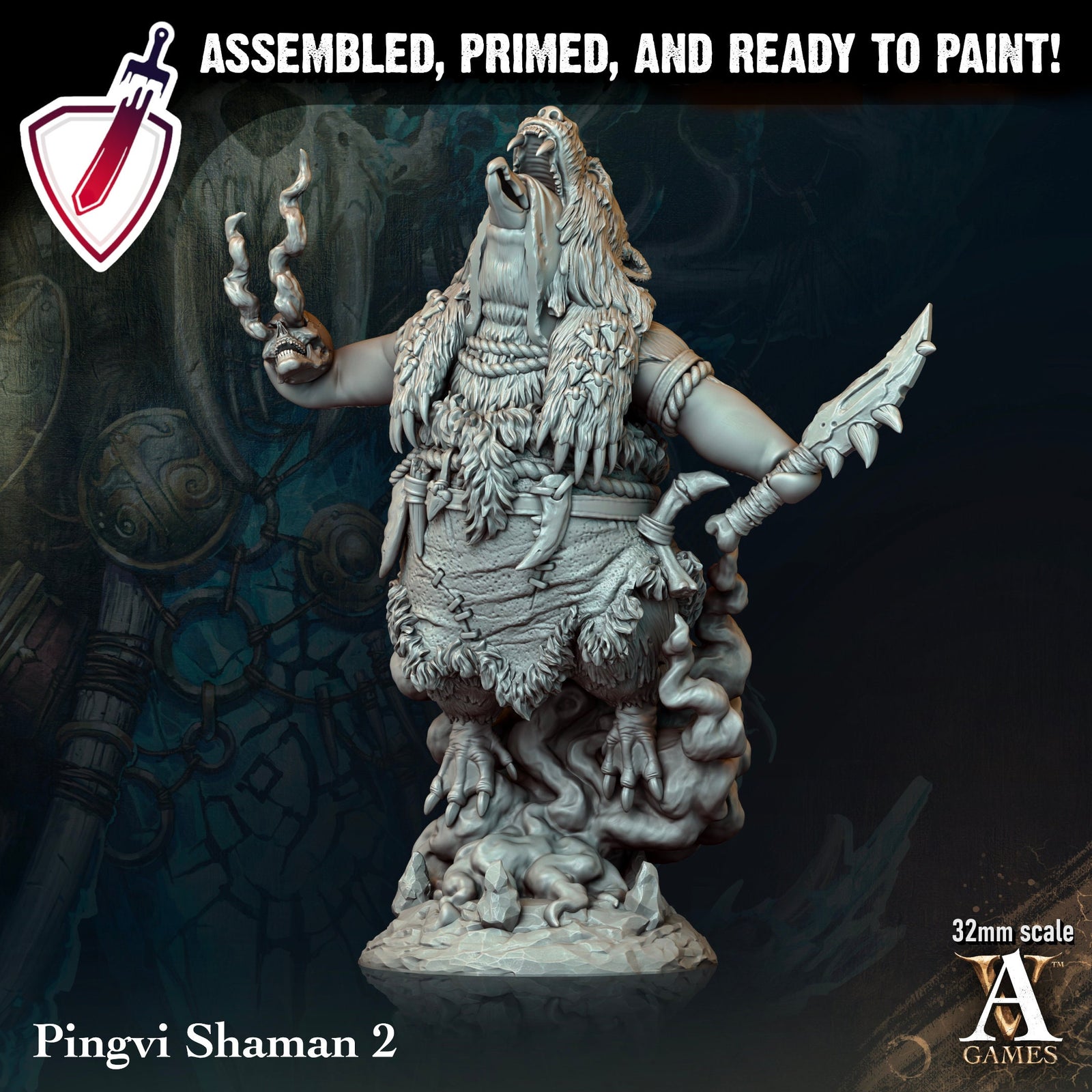 Pingvi Shaman | Miniatures by Archvillain Games | Resin Mini for Tabletop Gaming, D&D, Pathfinder, and Painting | Assembled and Primed - Brush and Battle