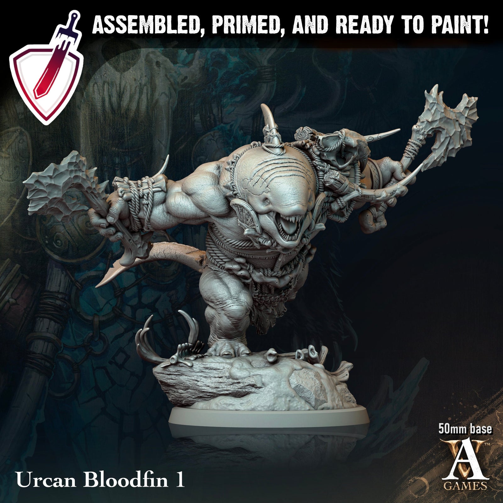 Urcan Bloodfins | Miniatures by Archvillain Games | Resin Mini for Tabletop Gaming, D&D, Pathfinder, and Painting | Assembled and Primed - Brush and Battle
