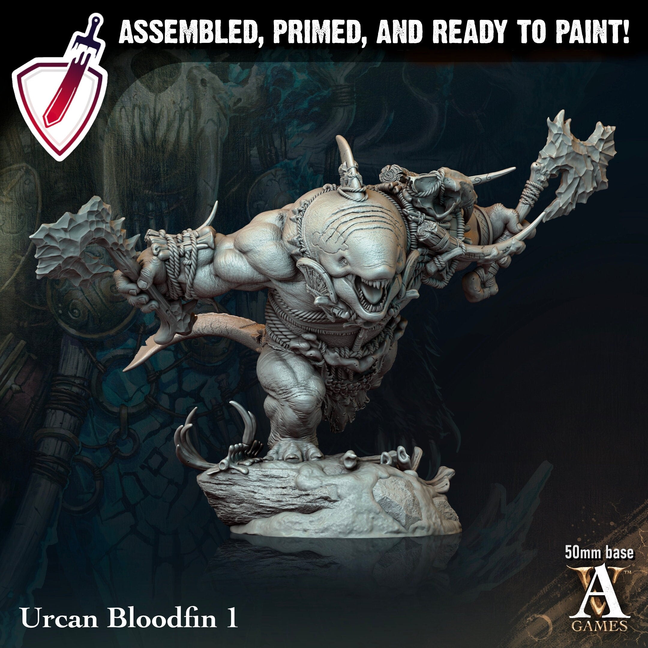 Urcan Bloodfins | Miniatures by Archvillain Games | Resin Mini for Tabletop Gaming, D&D, Pathfinder, and Painting | Assembled and Primed - Brush and Battle
