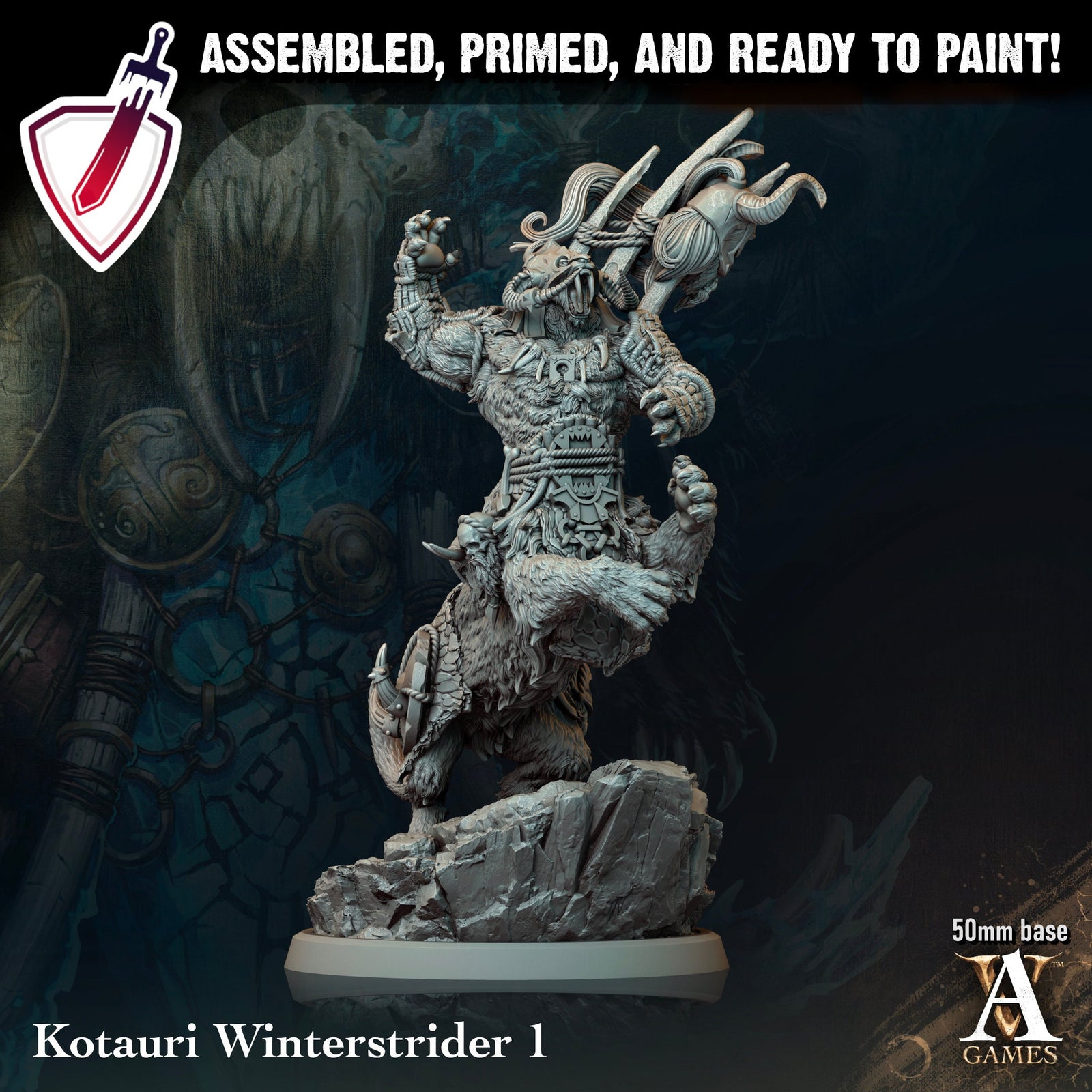 Kotauri Winterstriders | Miniatures by Archvillain Games | Resin Mini for Tabletop Gaming, D&D, Pathfinder, Painting | Assembled and Primed - Brush and Battle