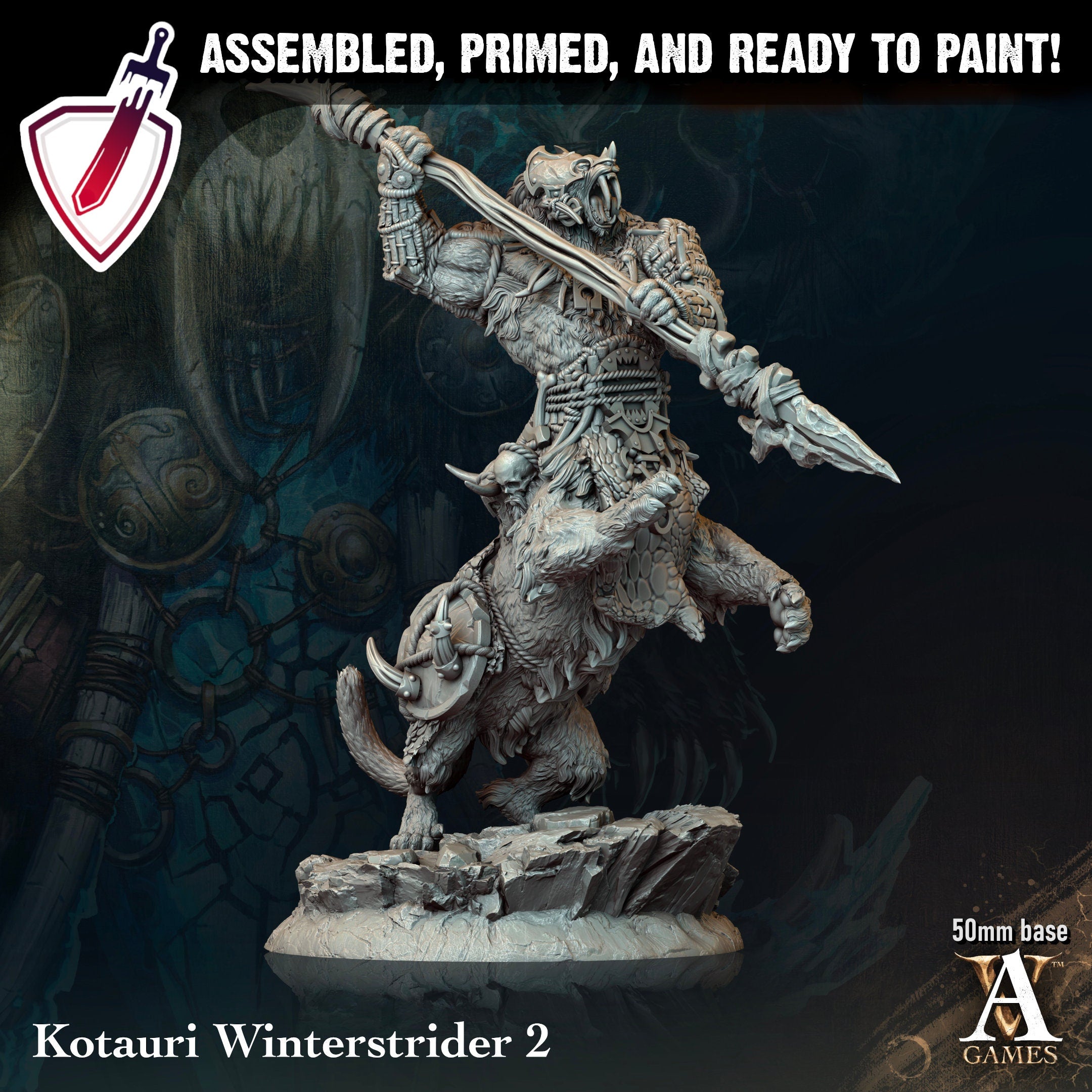 Kotauri Winterstriders | Miniatures by Archvillain Games | Resin Mini for Tabletop Gaming, D&D, Pathfinder, Painting | Assembled and Primed - Brush and Battle